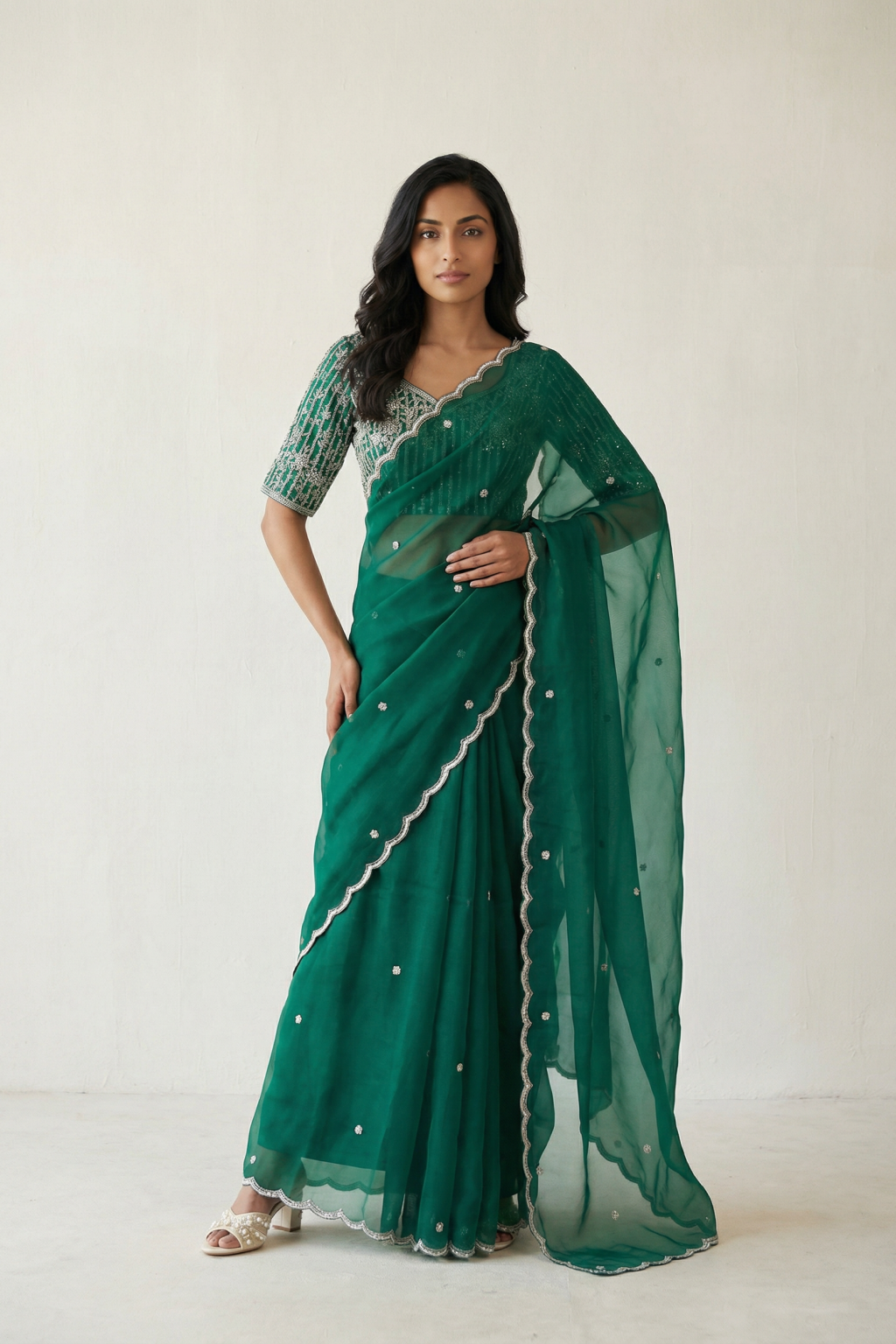 Emerald Green Organza Saree
