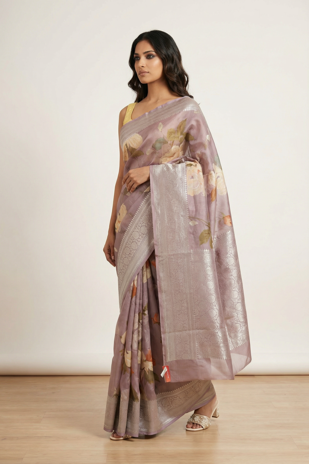 Lilac Banarasi Tussar Saree