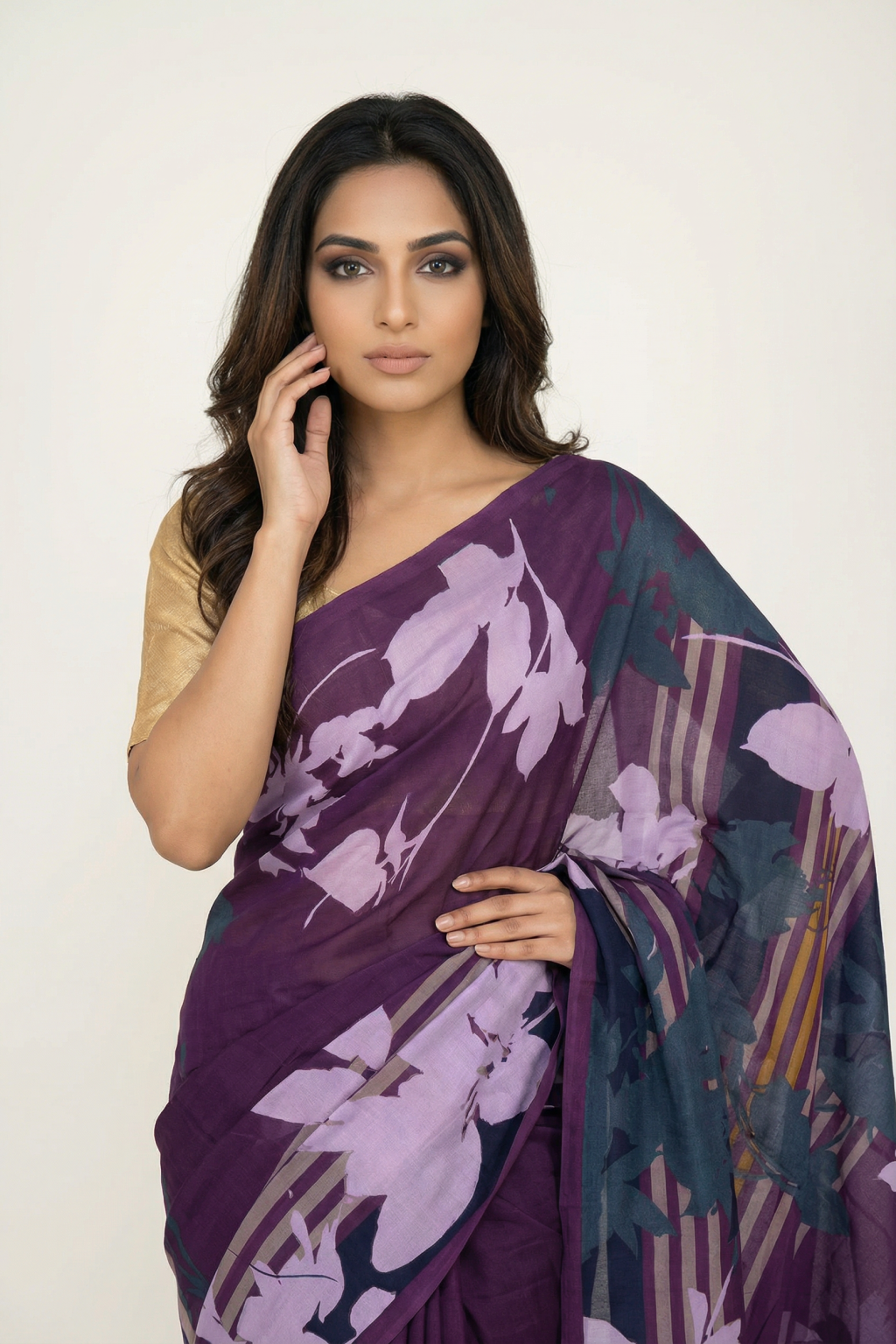 Purple Crepe Digital Print Saree
