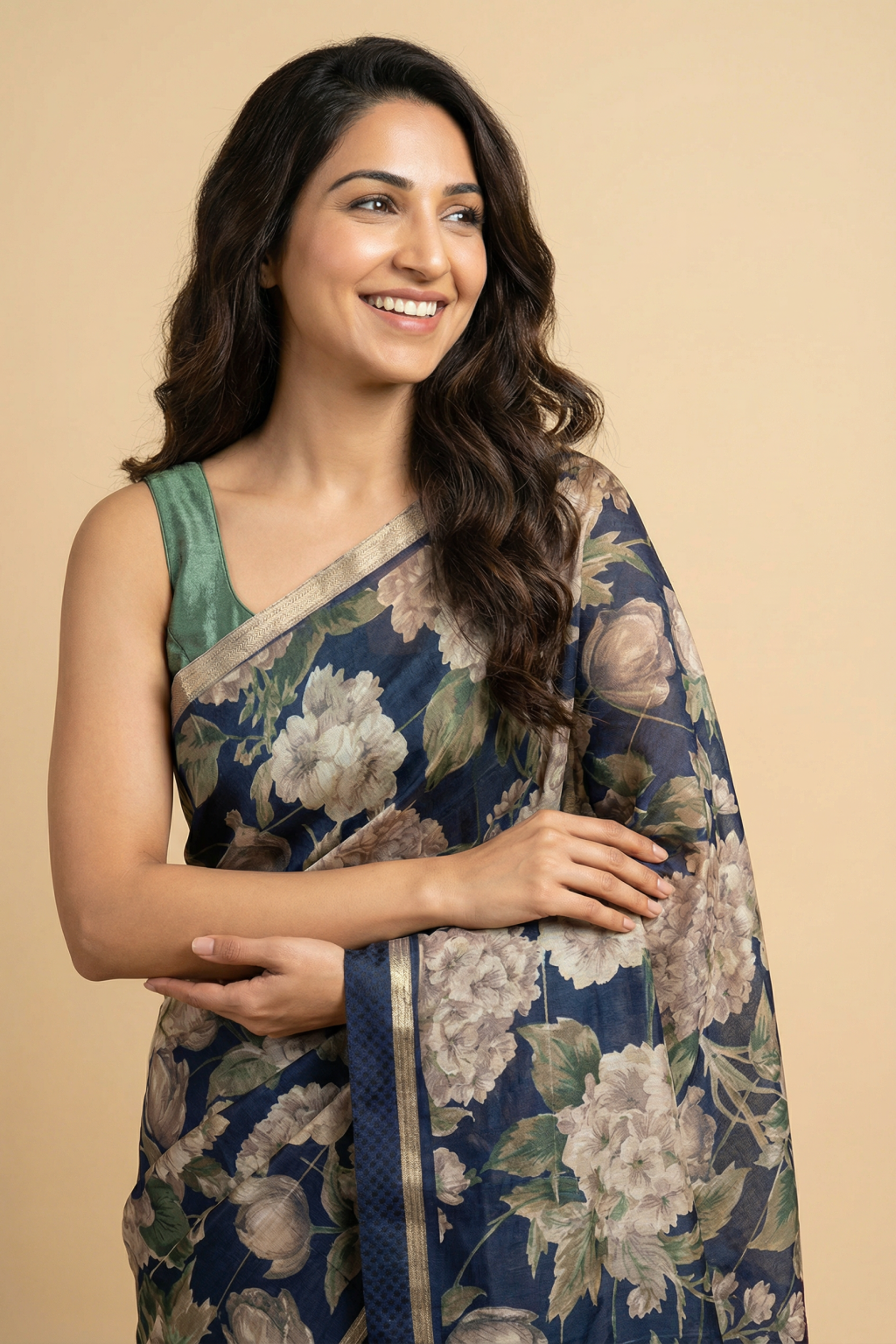 Navy Blue Tussar Silk Saree