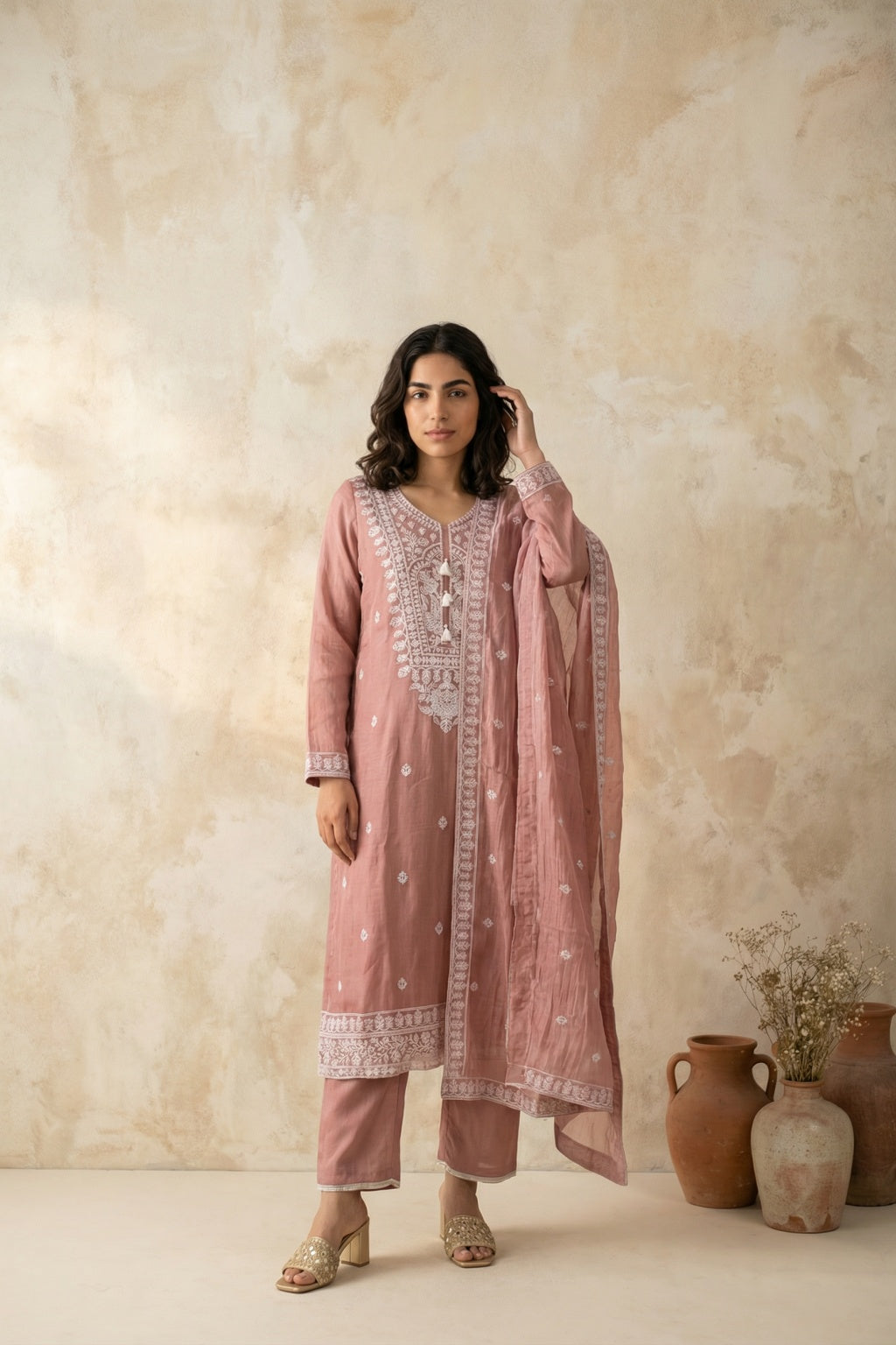 Peach Mul Cotton Salwar Set - Mokshaa