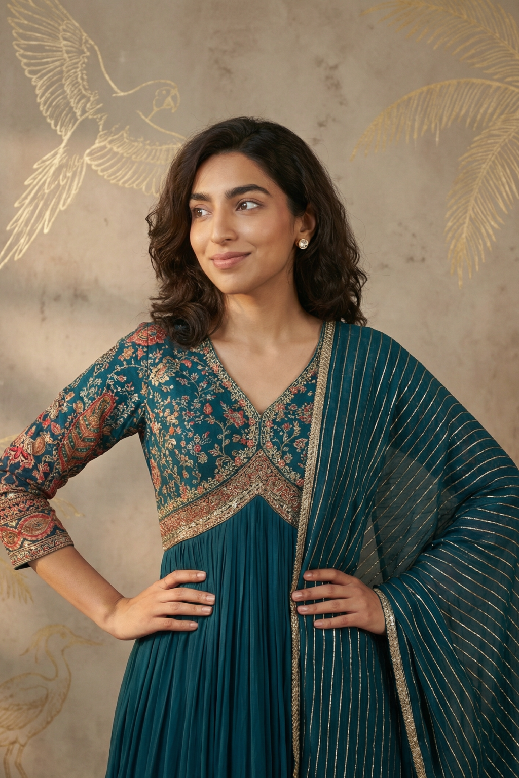 Teal Green Georgette Anarkali Set with Embroidered Dupatta