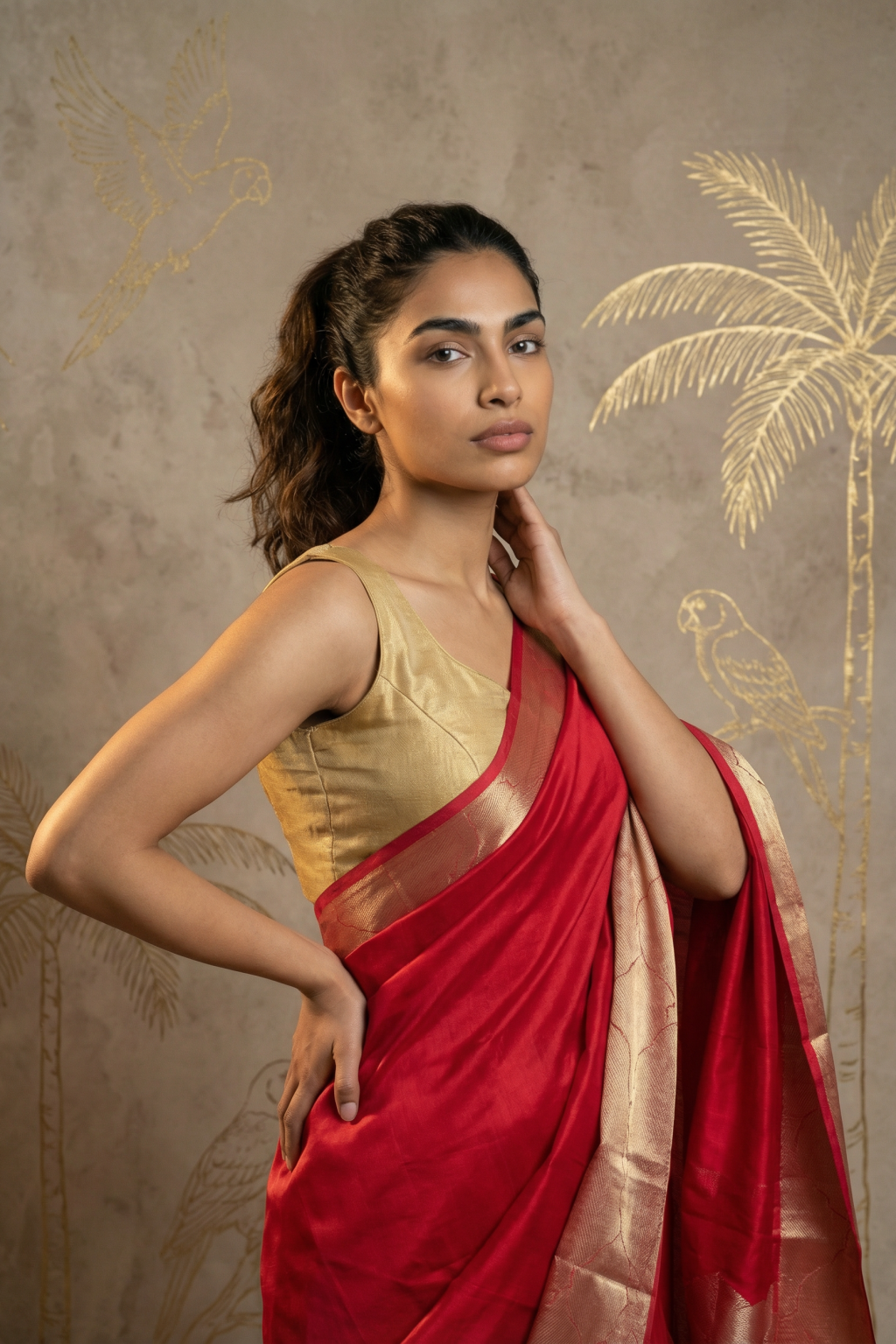 Red Chanderi Silk Saree with Elegant Zari Border