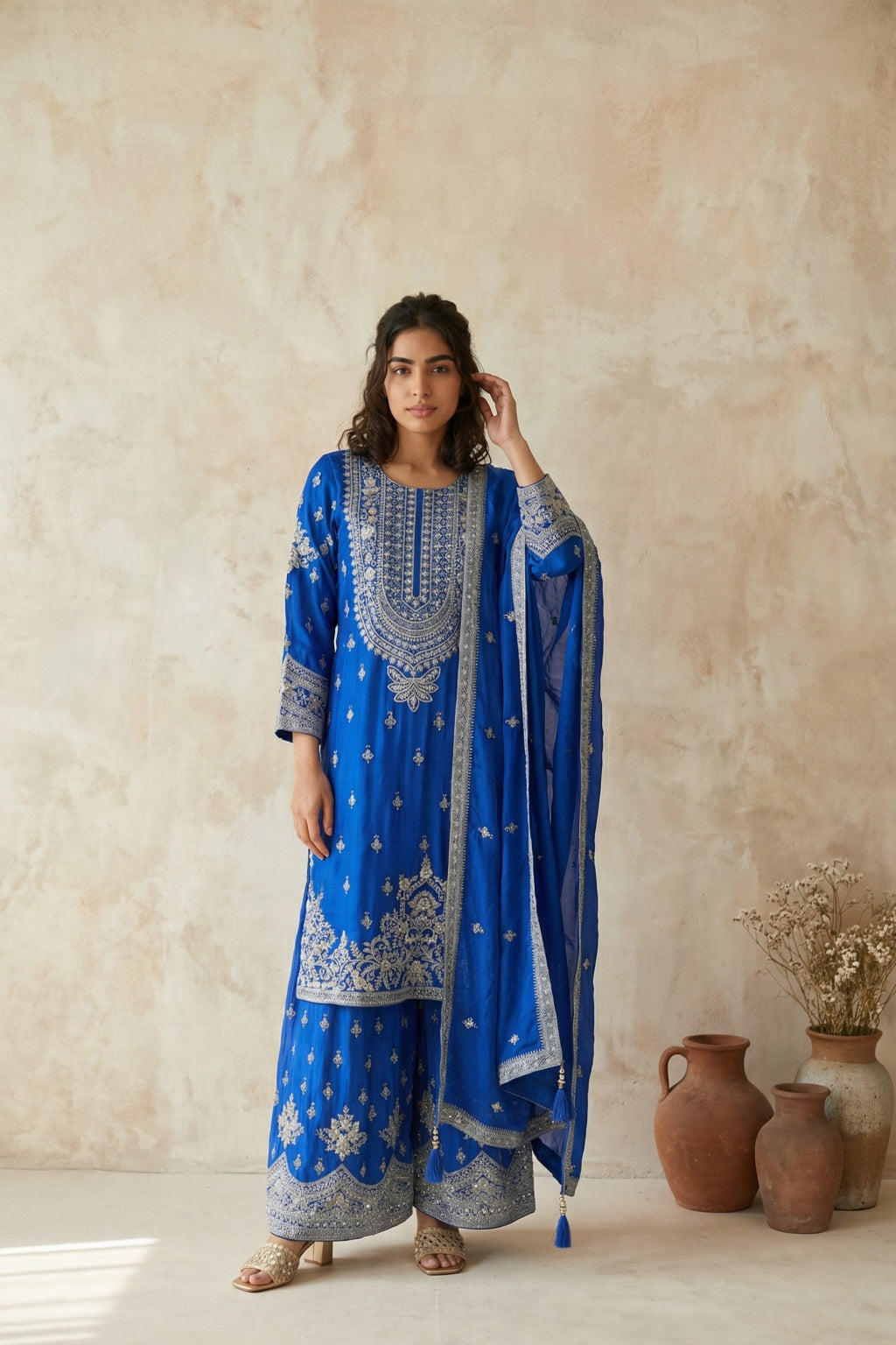 Blue Chiffon Sharara Set - Mokshaa