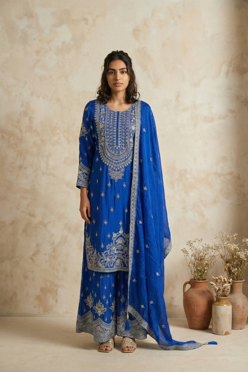 Blue Chiffon Sharara Set - Mokshaa