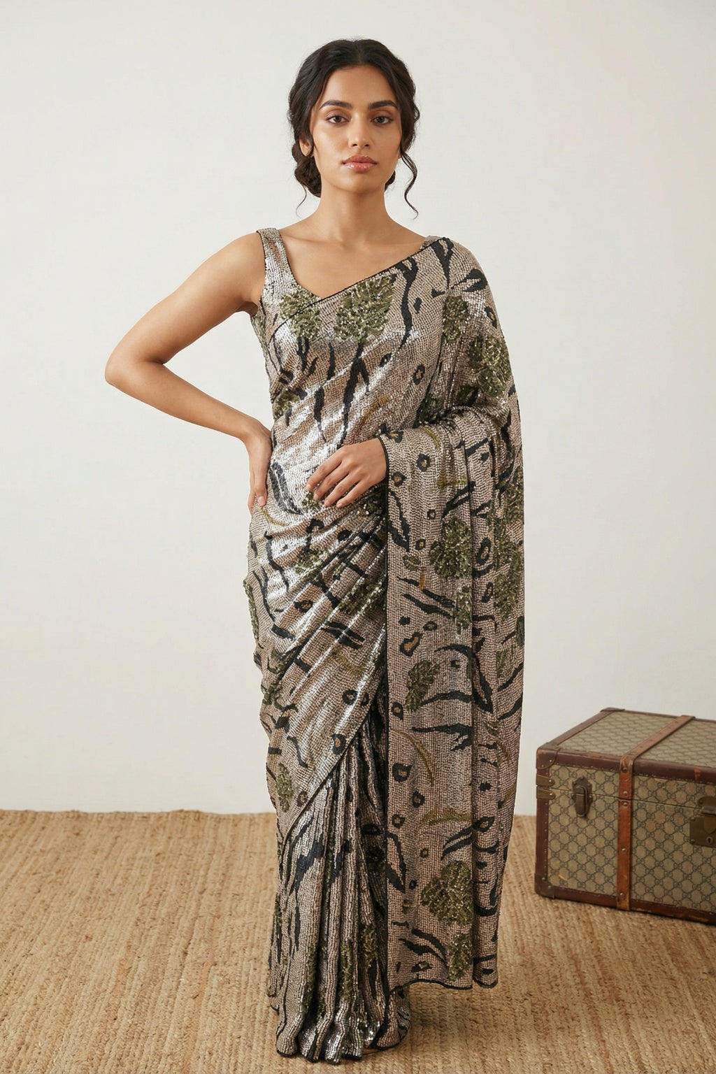 Midnight Black Georgette Saree with All-Over Sequin Work - Mokshaa