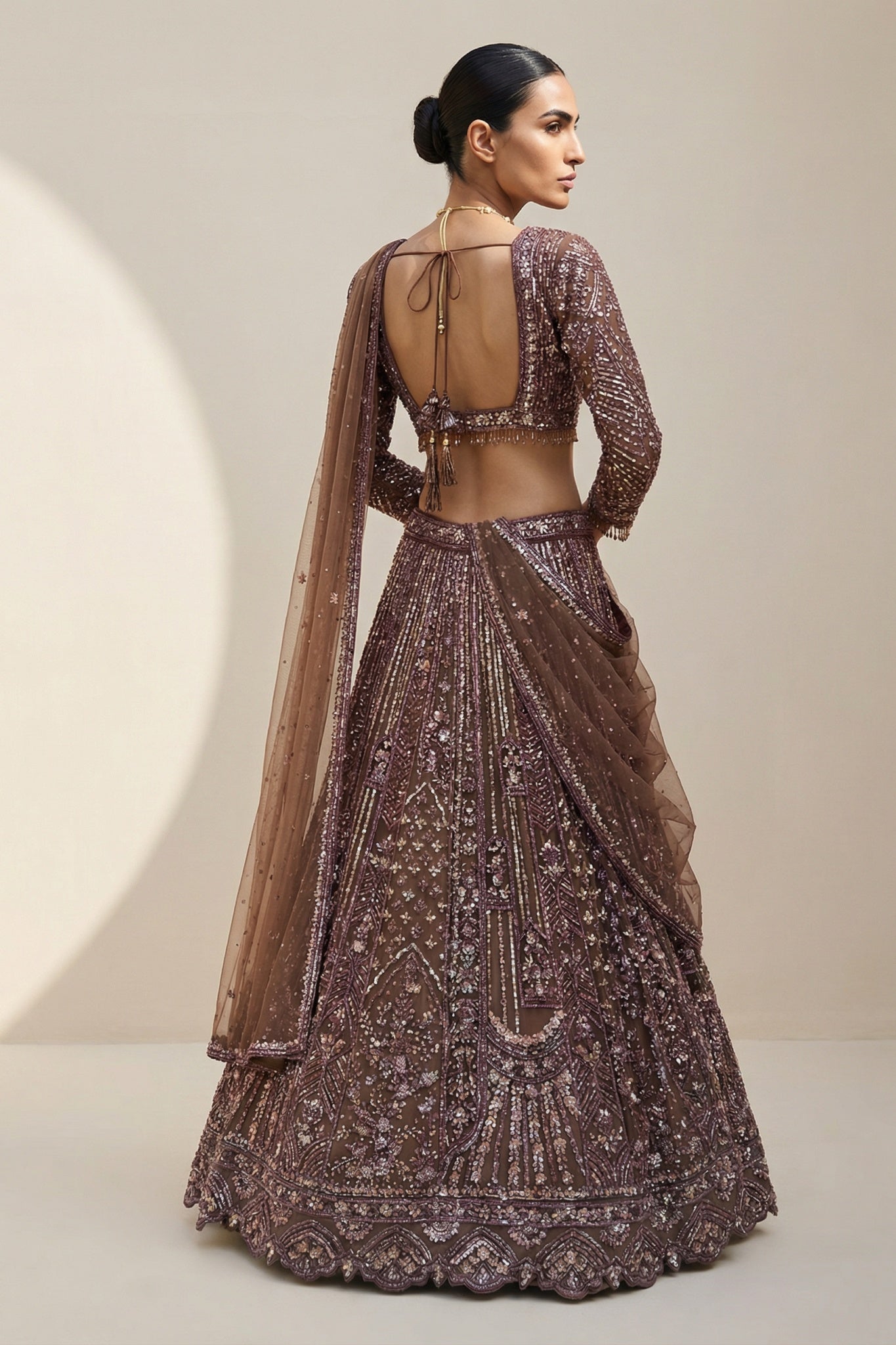 Deep Brown Net Lehenga Set