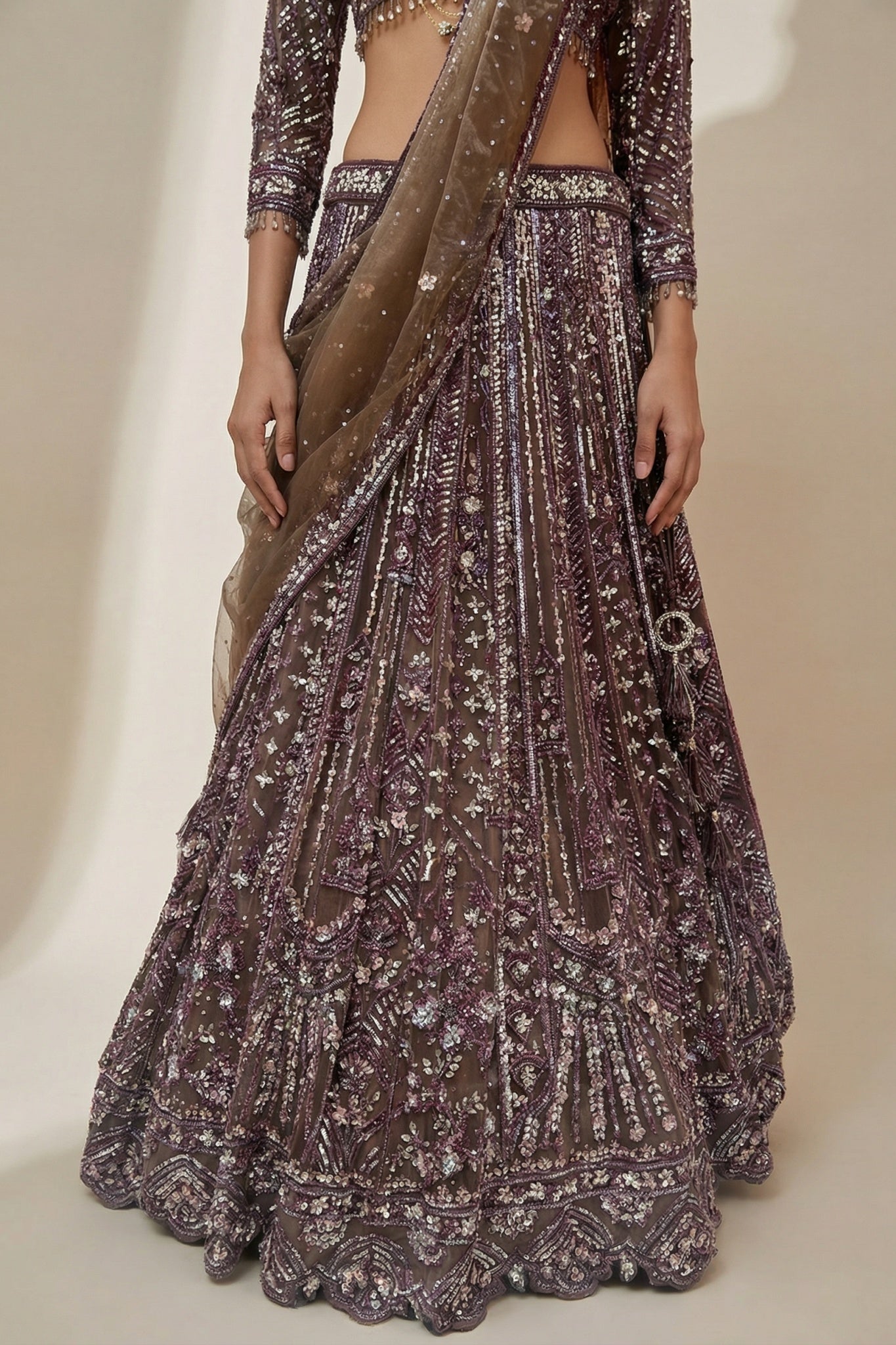 Deep Brown Net Lehenga Set