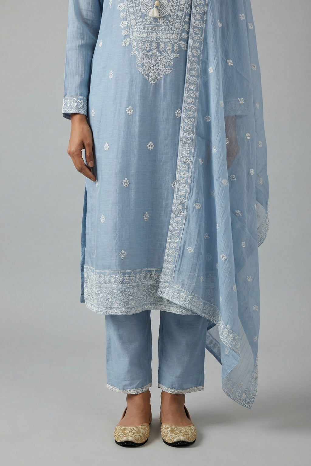 Ice Blue Mul Cotton Salwar Set - Mokshaa
