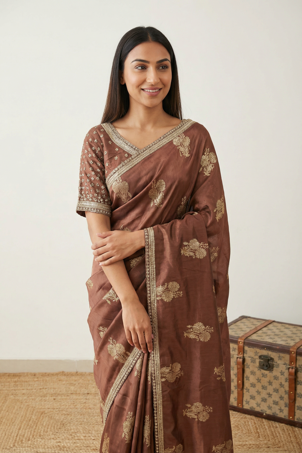 Light Brown Tussar Georgette Saree
