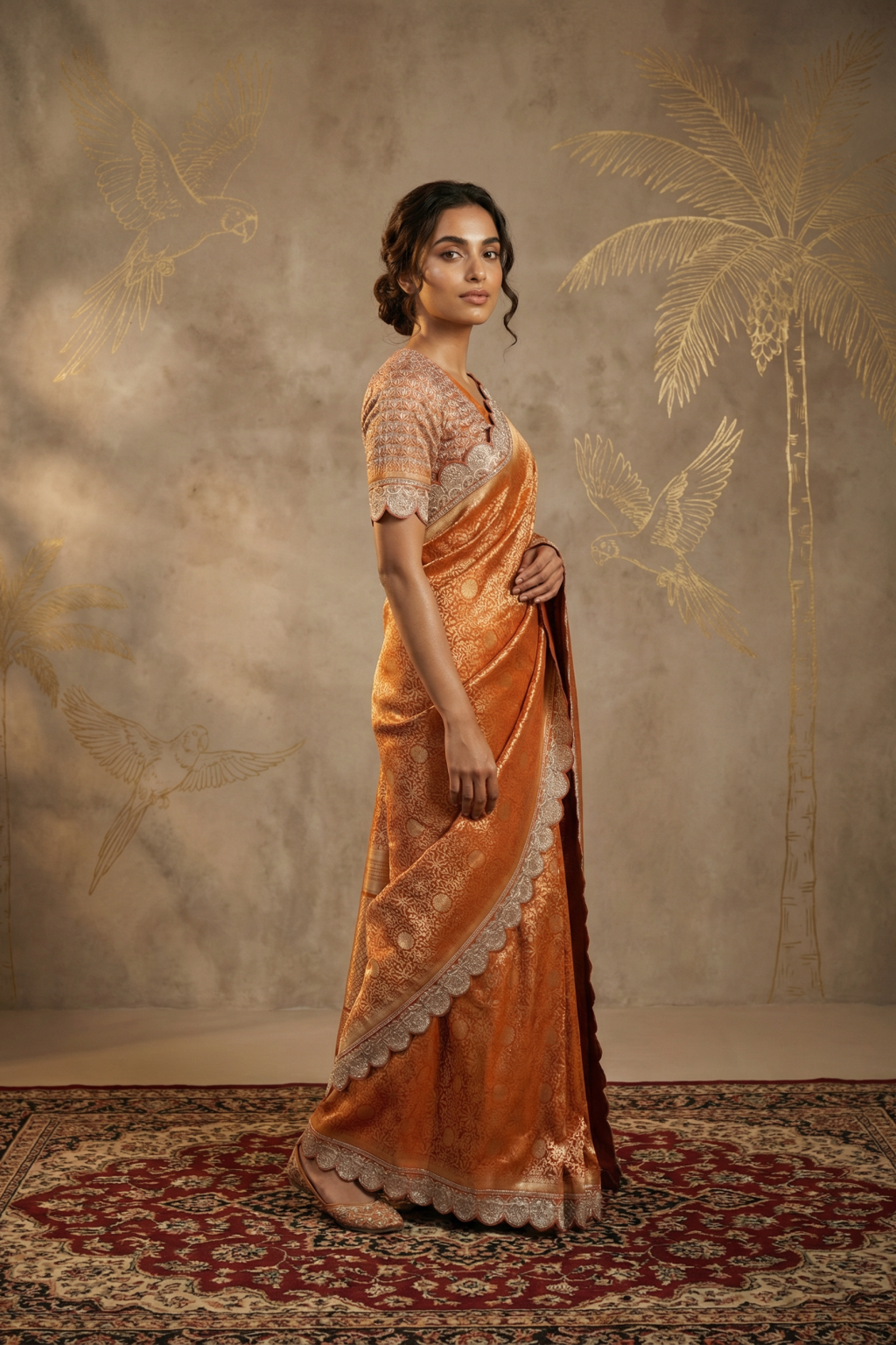 Orange Banarasi Silk Designer Saree with Zardosi Border