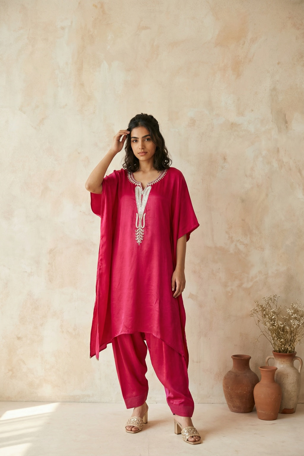 Red Crepe Kurta Set - Mokshaa