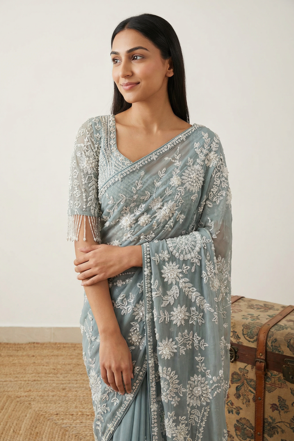 Sea Blue Georgette Saree