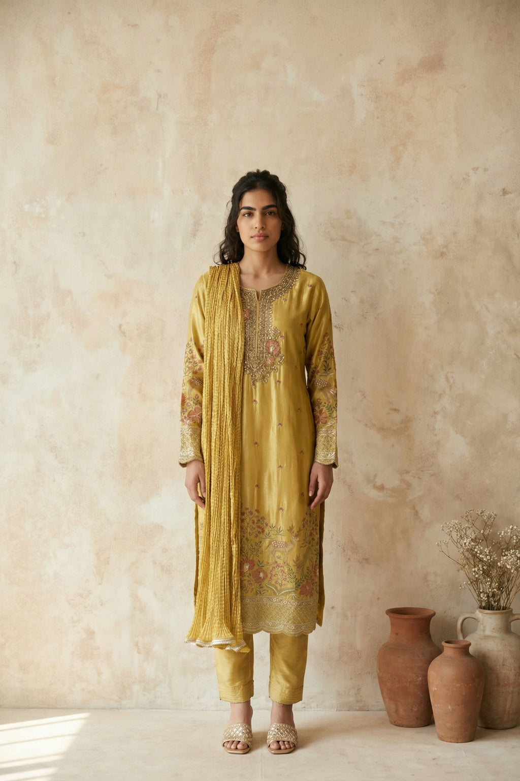 Mustard Mul Chanderi Salwar Set