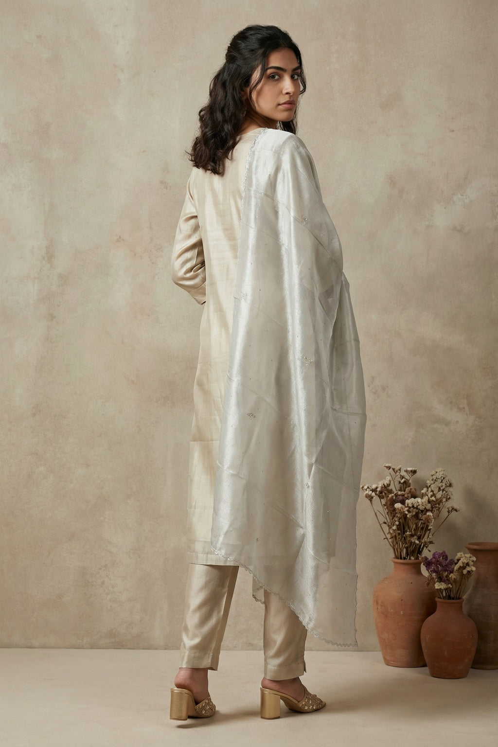 Champagne Gold Tissue Organza Salwar Set