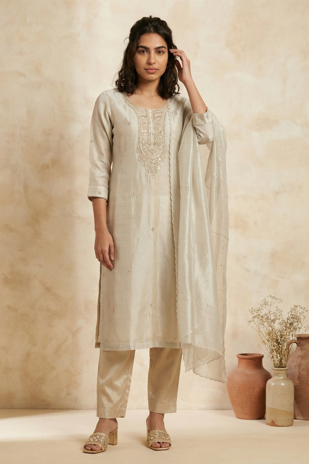 Champagne Gold Tissue Organza Salwar Set