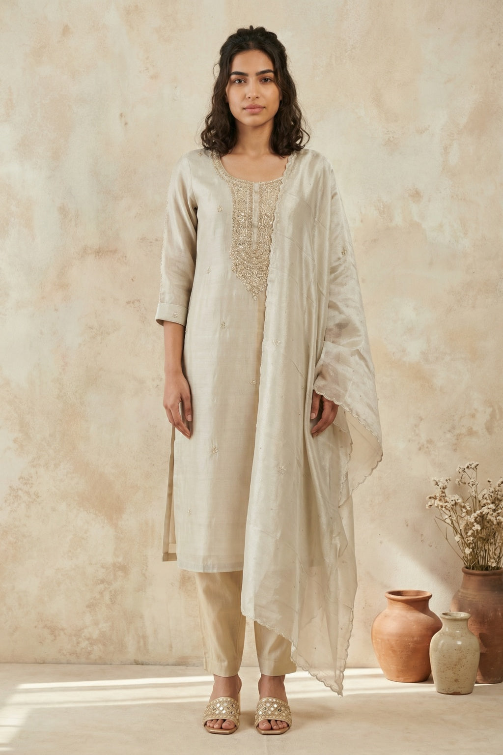 Champagne Gold Tissue Organza Salwar Set