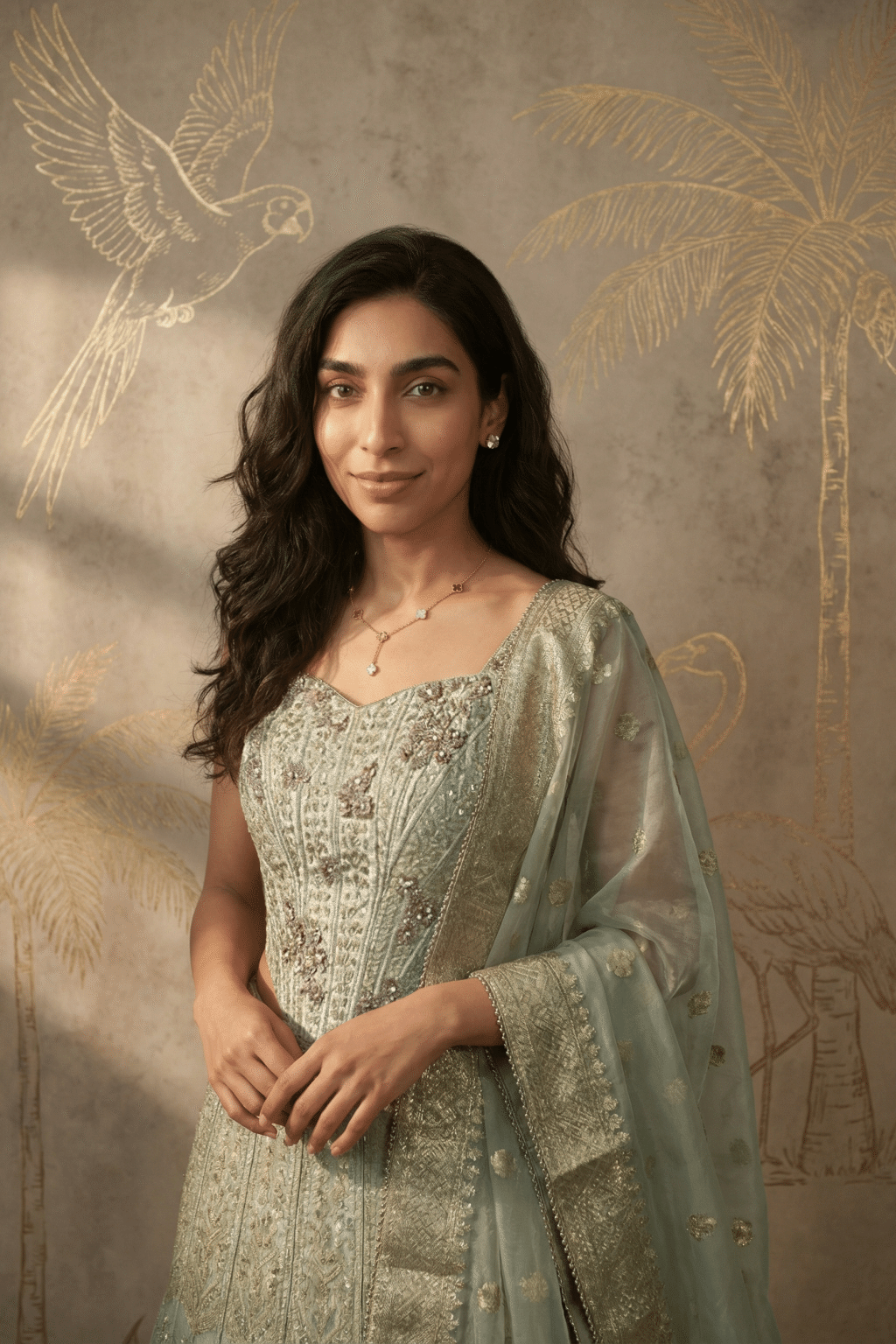 Pastel Green Tissue Banarasi mermaid Lehenga set