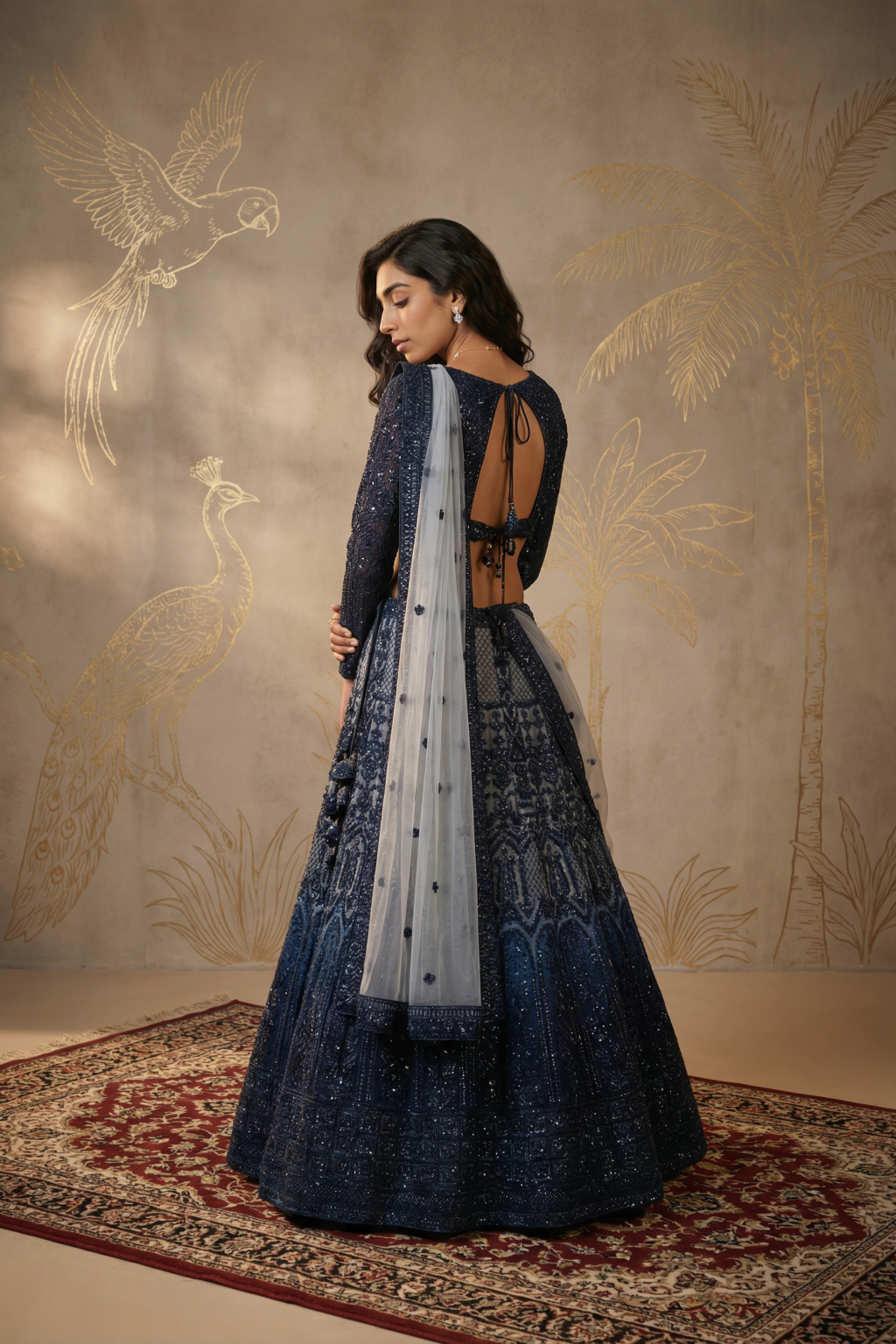 Midnight Blue Sequin Embroidered Lehenga Set
