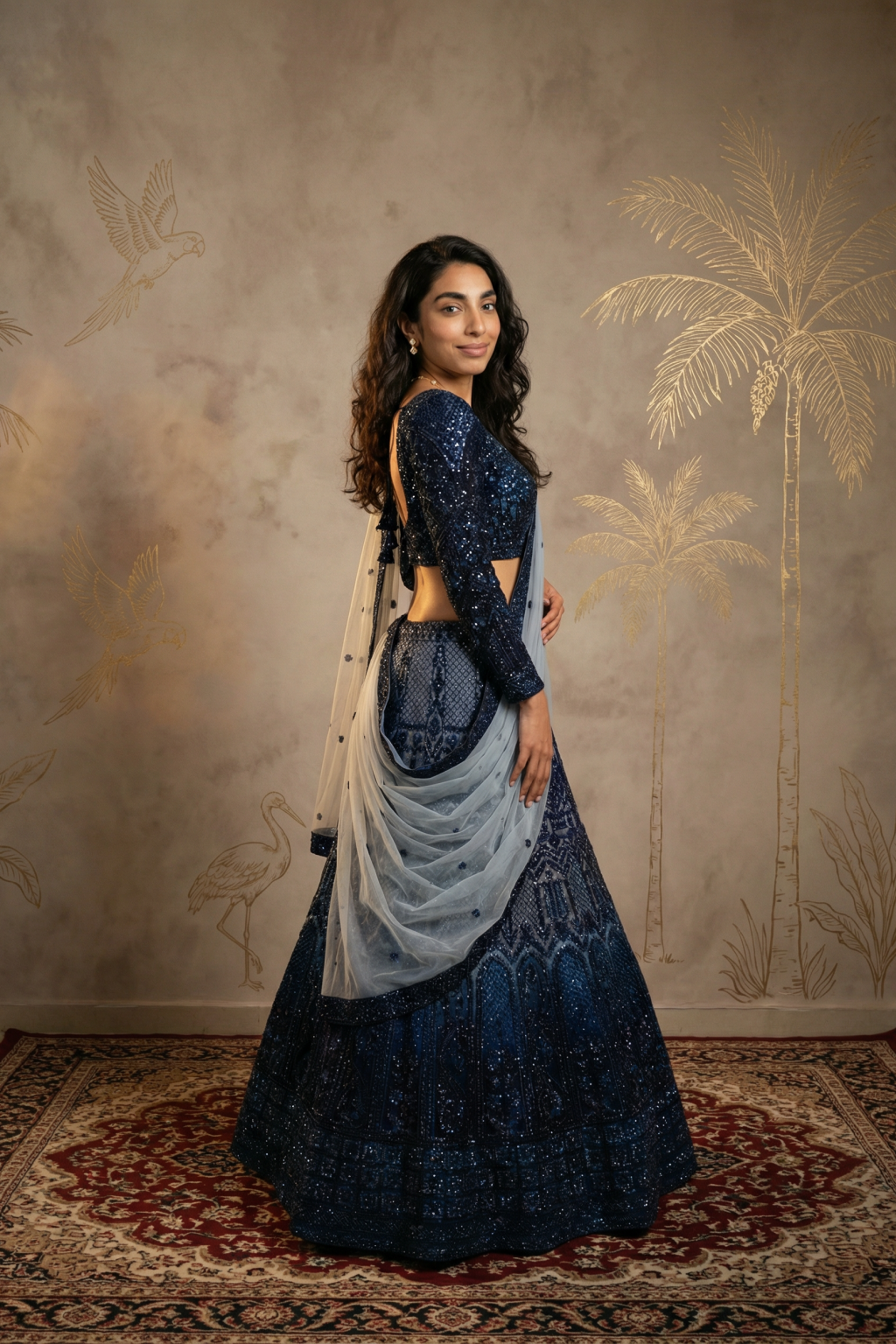 Midnight Blue Sequin Embroidered Lehenga Set