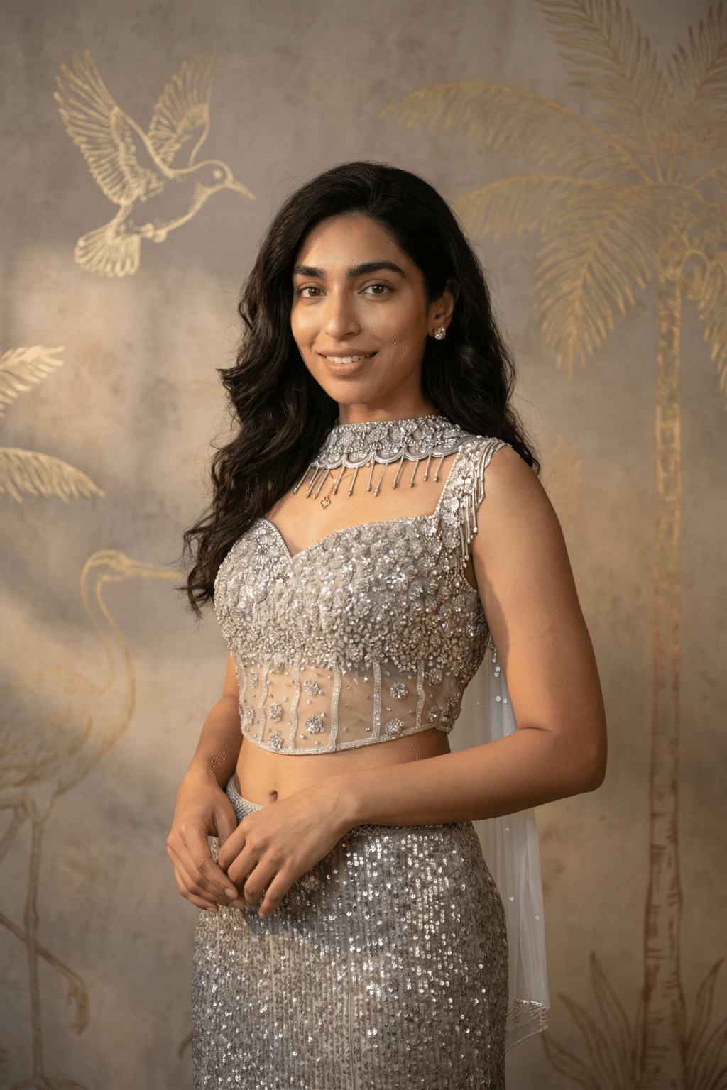 Champagne Net Corset Mermaid Lehenga Set