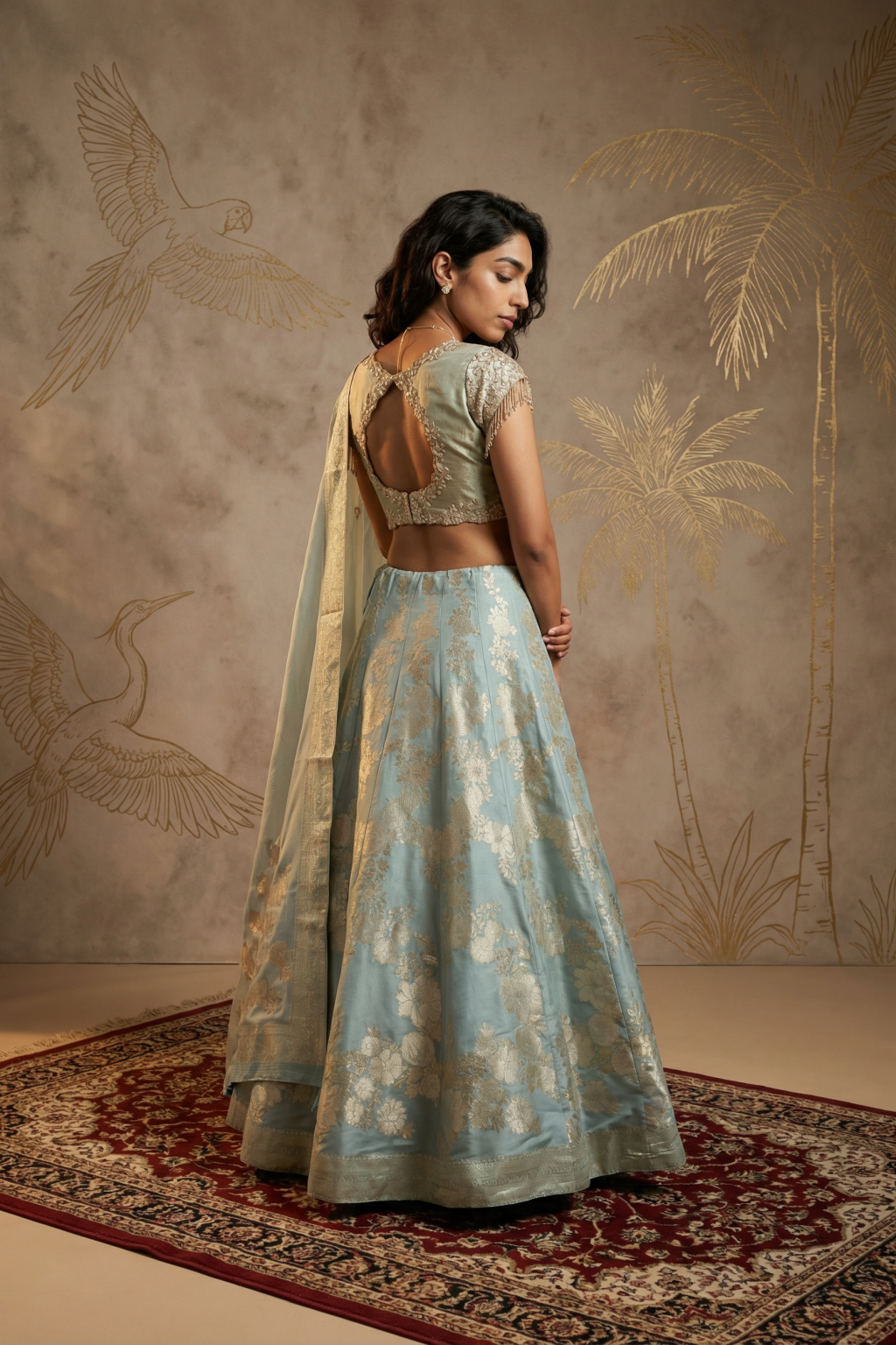 Pastel Green Banarasi Silk Lehenga Set