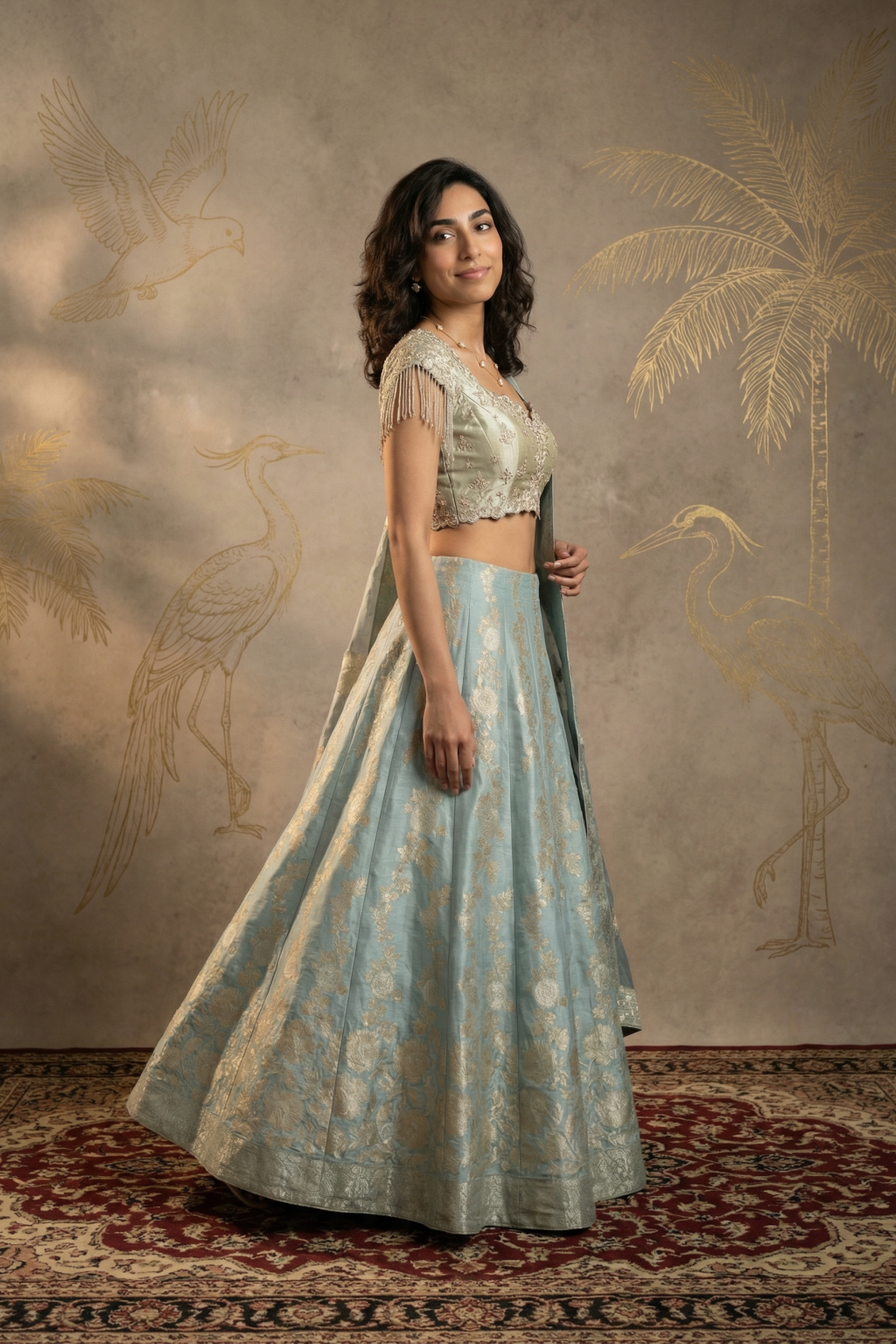 Pastel Green Banarasi Silk Lehenga Set