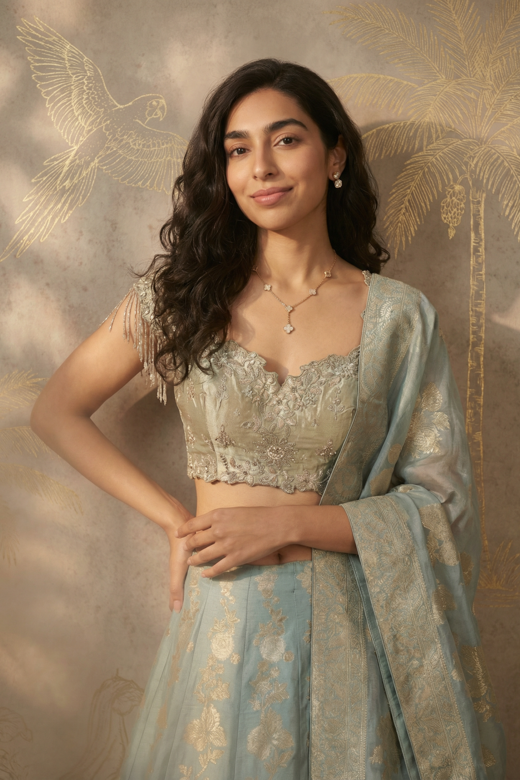 Pastel Green Banarasi Silk Lehenga Set