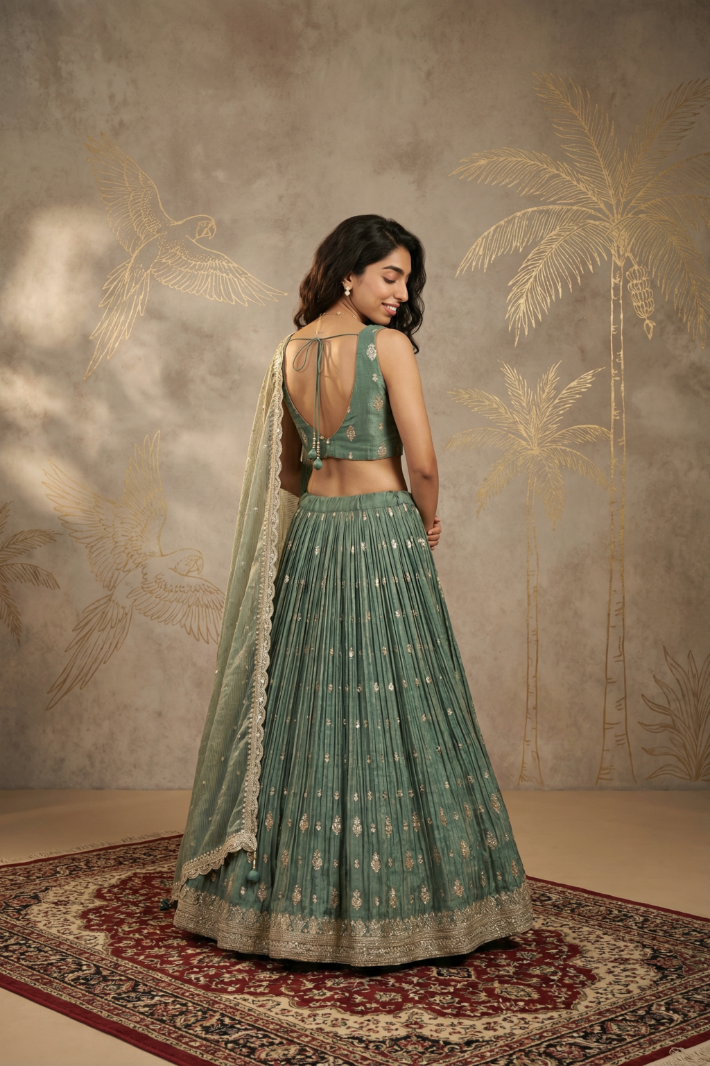 Green Tissue Organza Lehenga Set