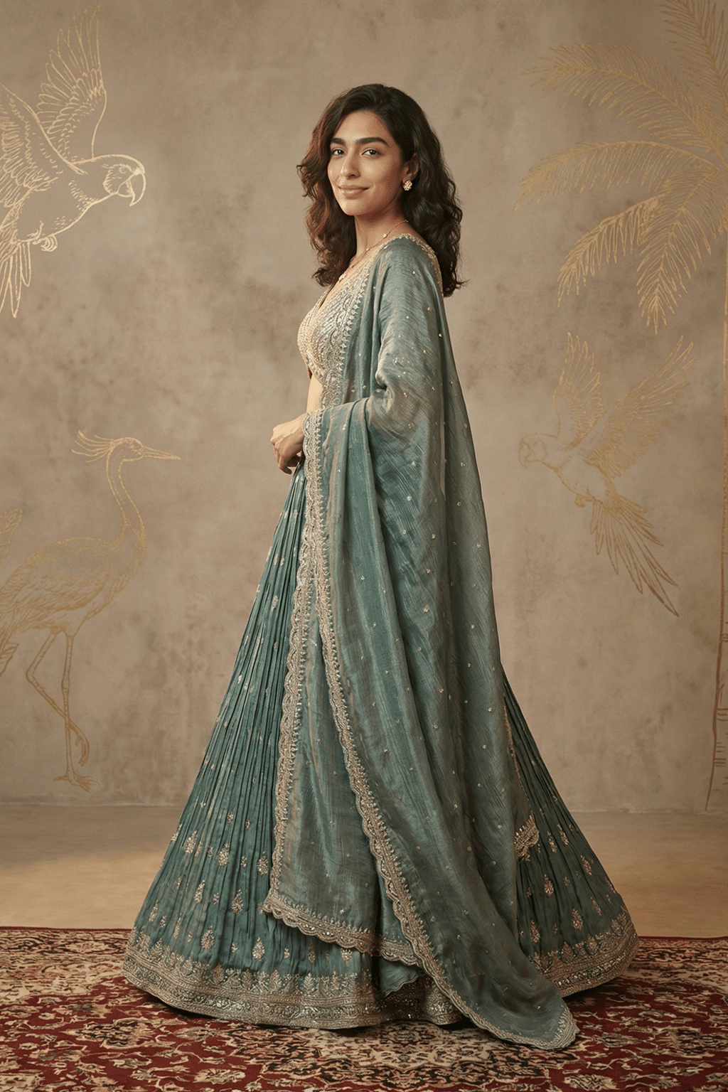 Green Tissue Organza Lehenga Set