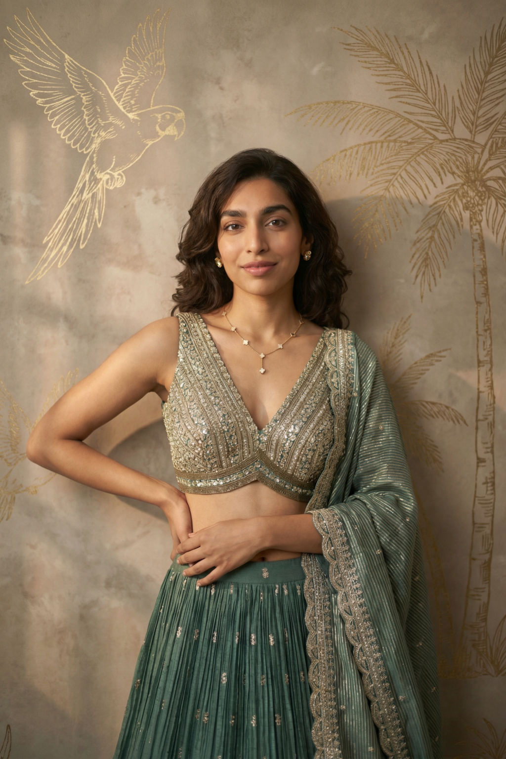 Green Tissue Organza Lehenga Set