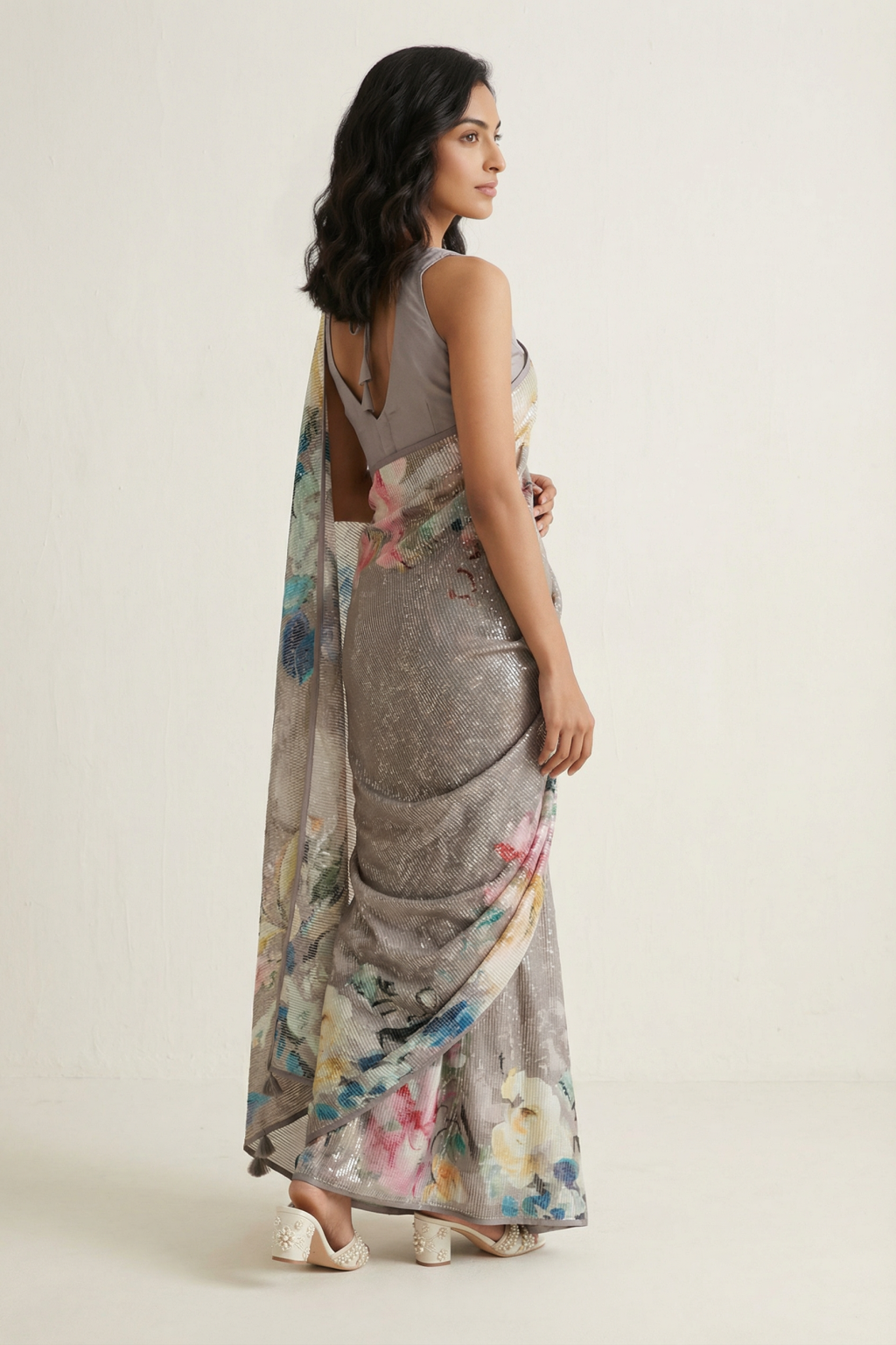 Onion Pink Georgette Sequin Saree