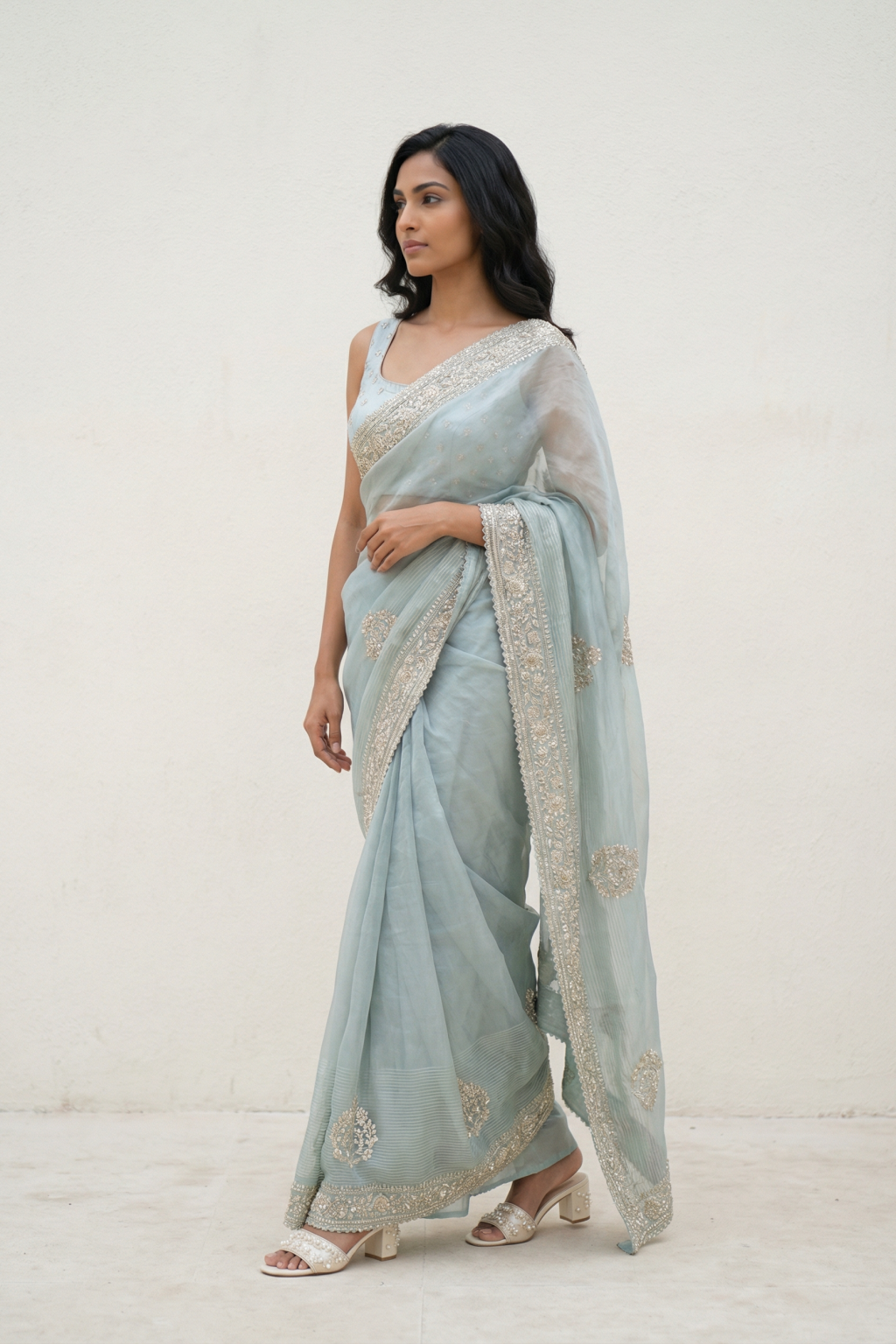 Ice Blue Tissue Saree