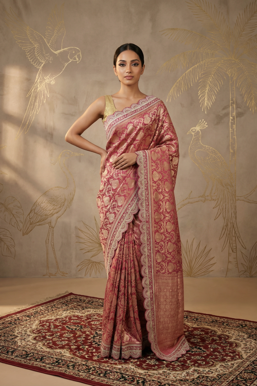 Pink Banaras Silk Saree with Zardosi Work Border | Buy SAREES Online Mokshaa Chennai Pink Banaras Silk Saree with Zardosi Work Border | Buy SAREES Online Mokshaa Chennai