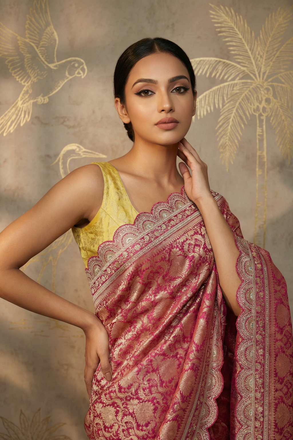 Pink Banaras Silk Saree with Zardosi Work Border
