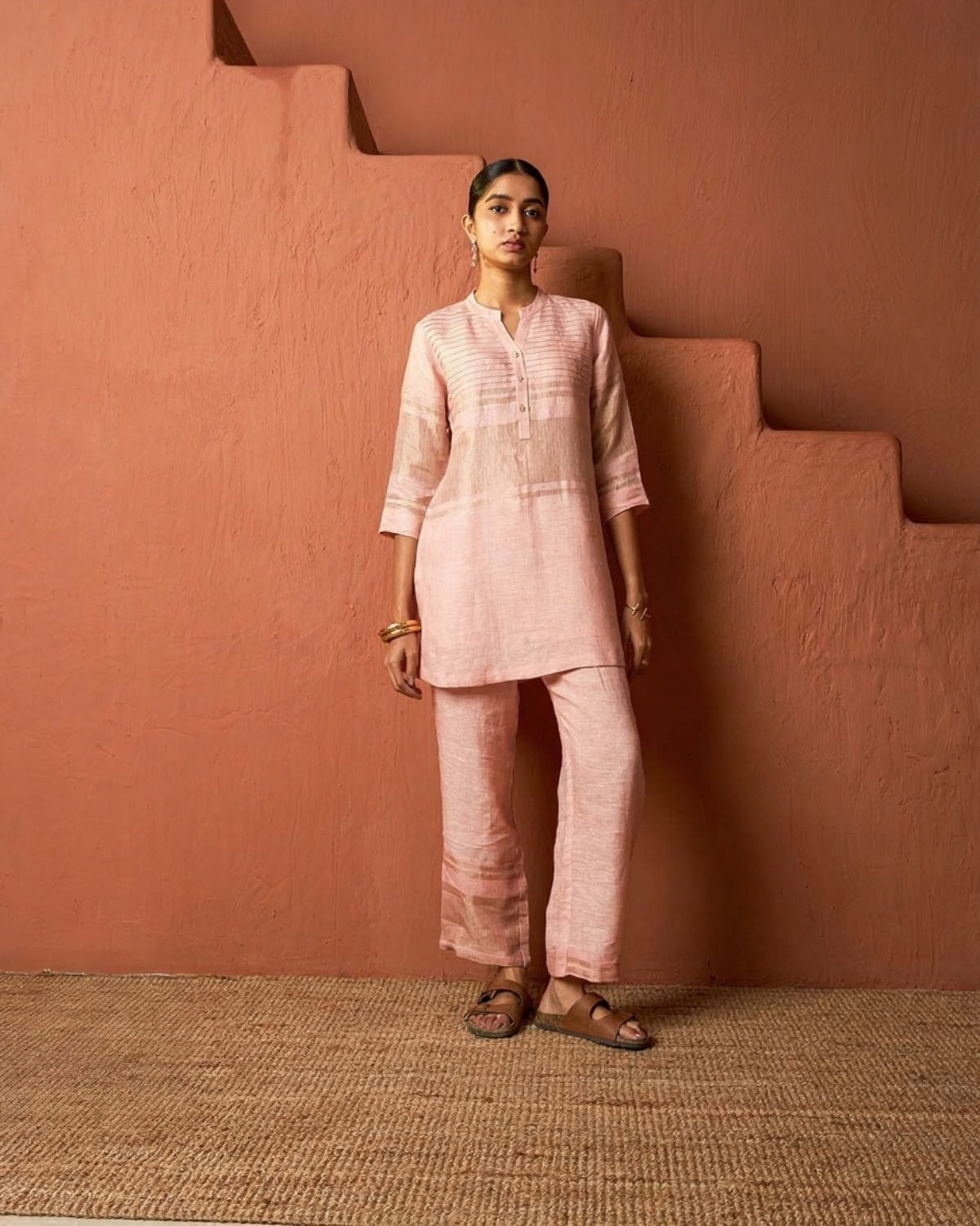 Pink Textured Linen Co-ord Set