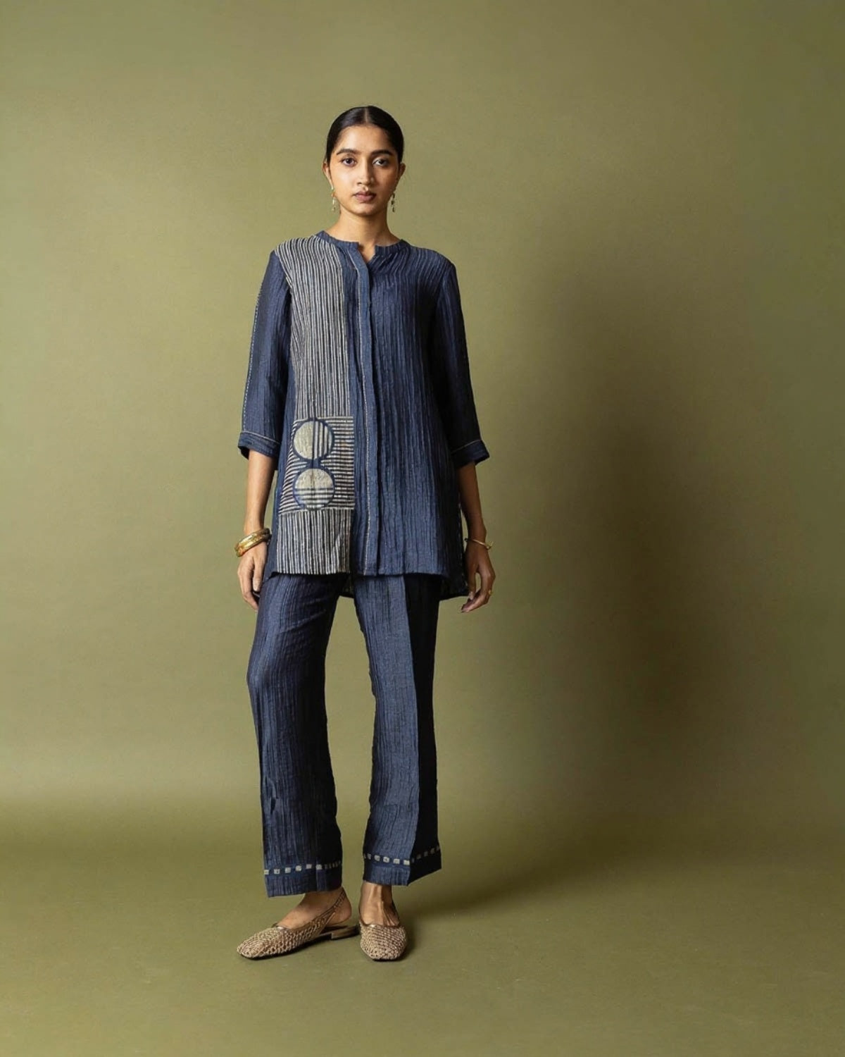 Navy Blue Textured Cotton Co-ord Set
