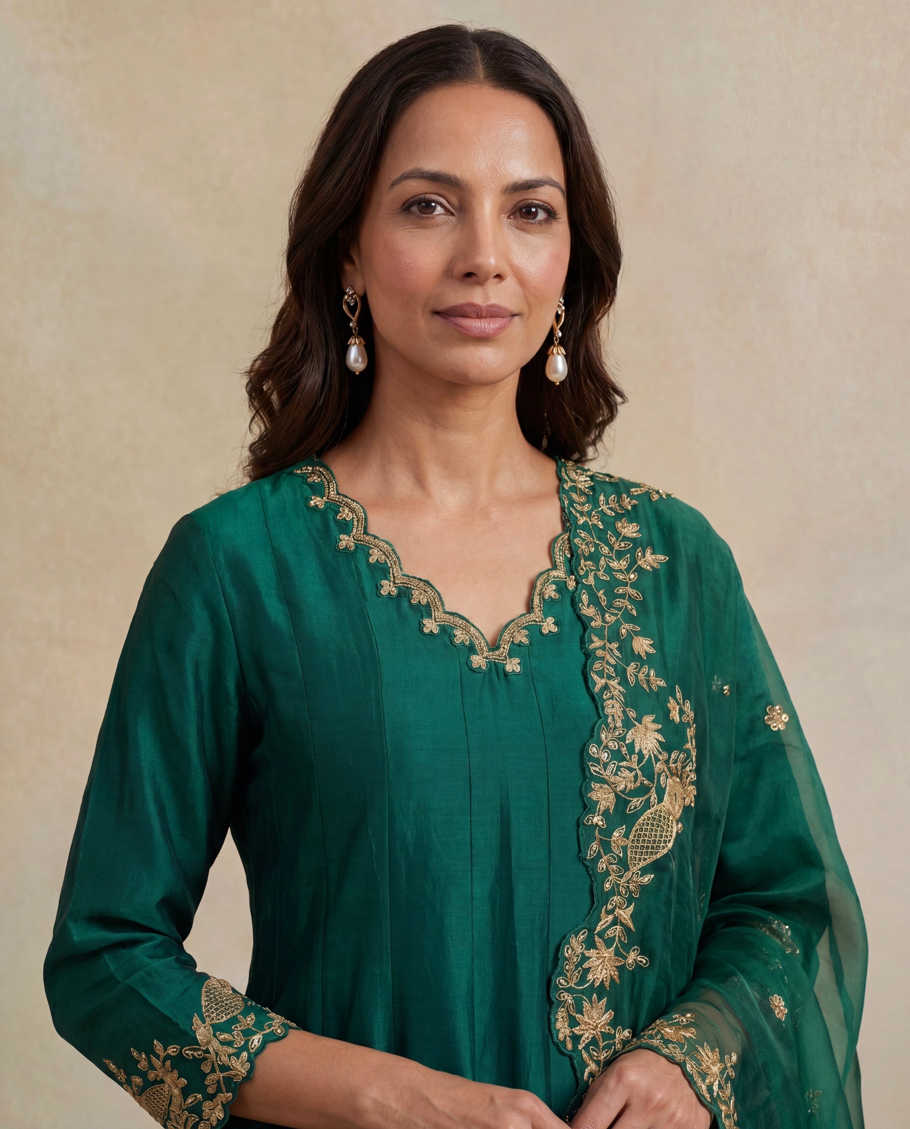 Emerald Green Silk Anarkali Salwar Set