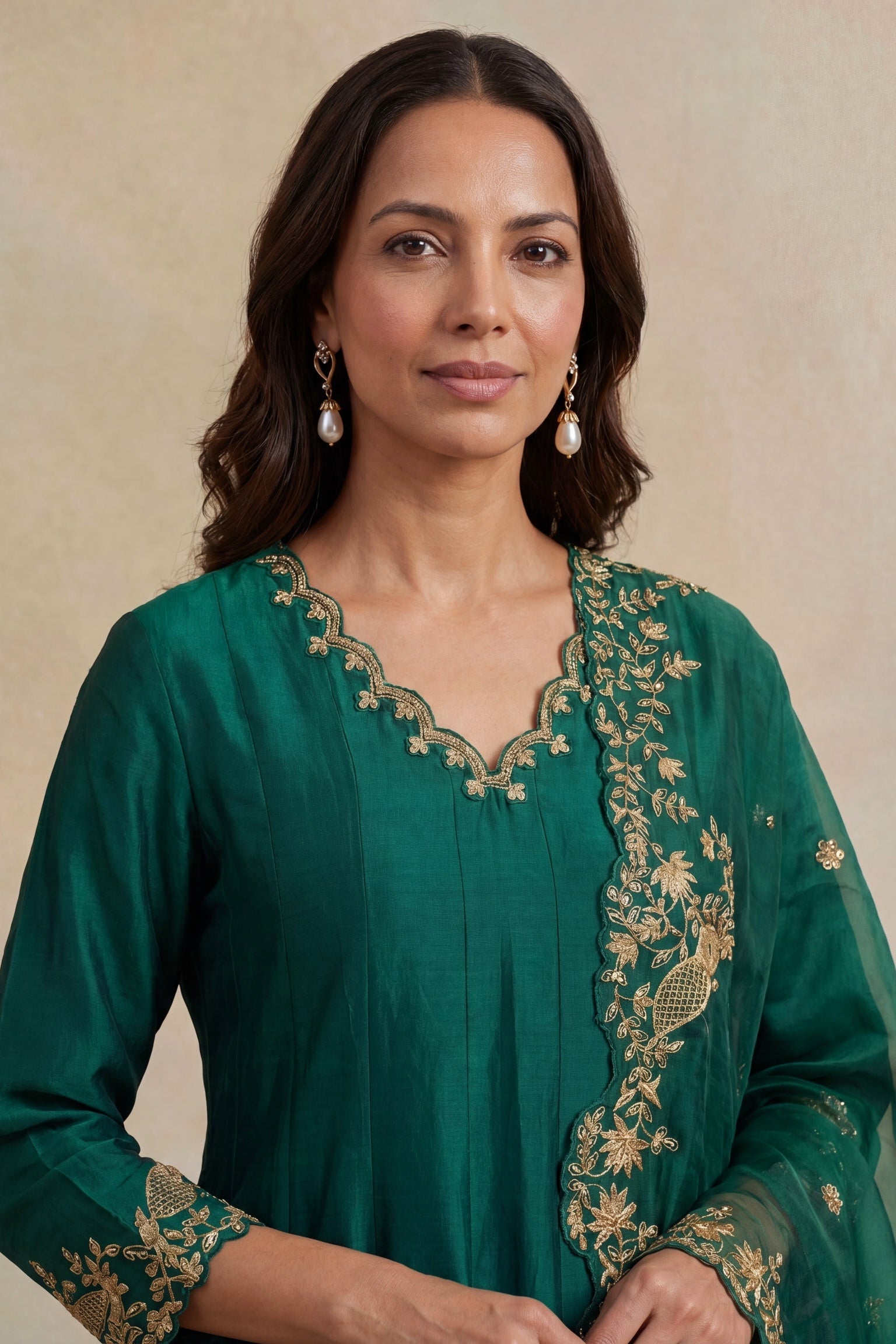 Emerald Green Silk Anarkali Salwar Set