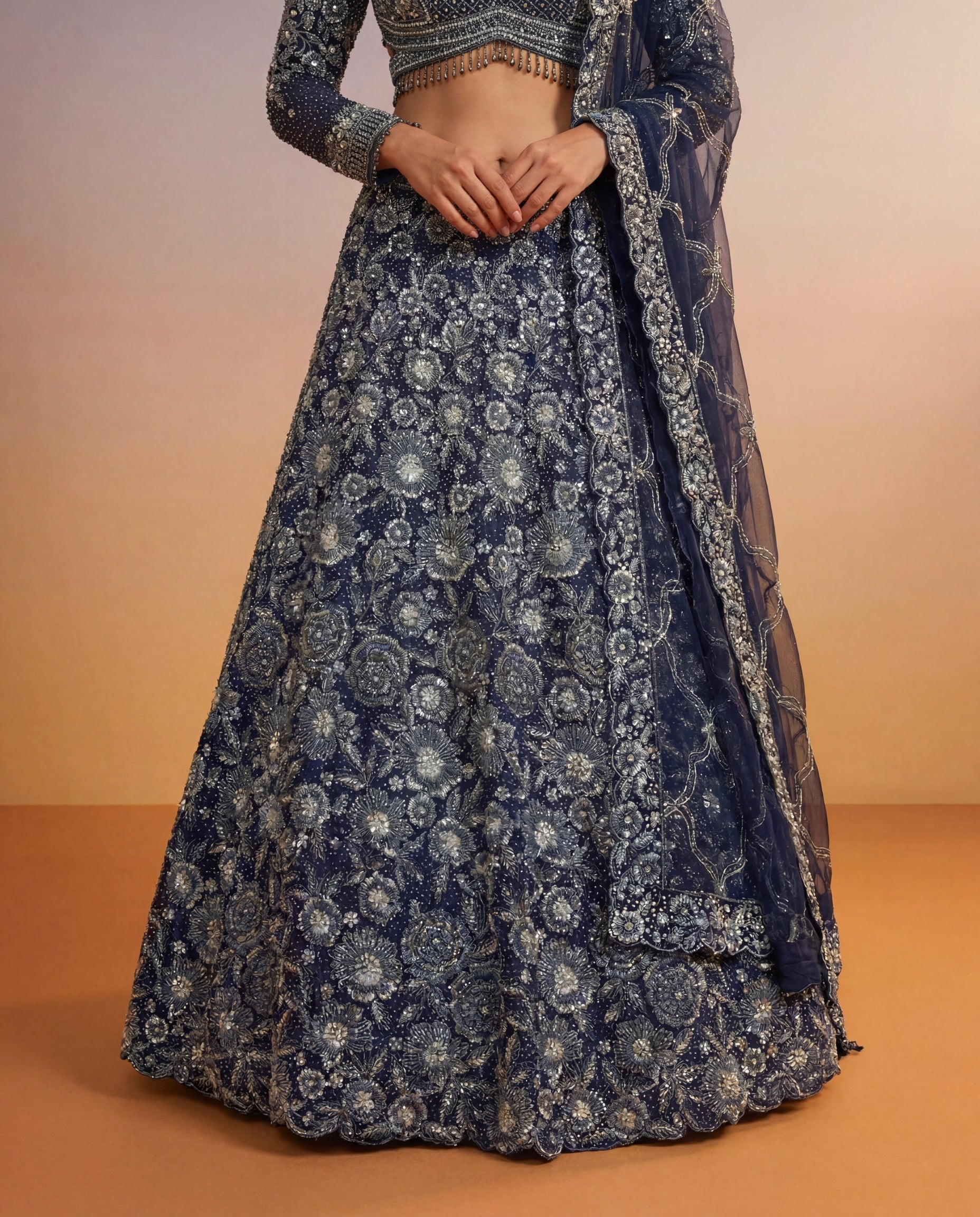 Navy Blue Net Lehenga