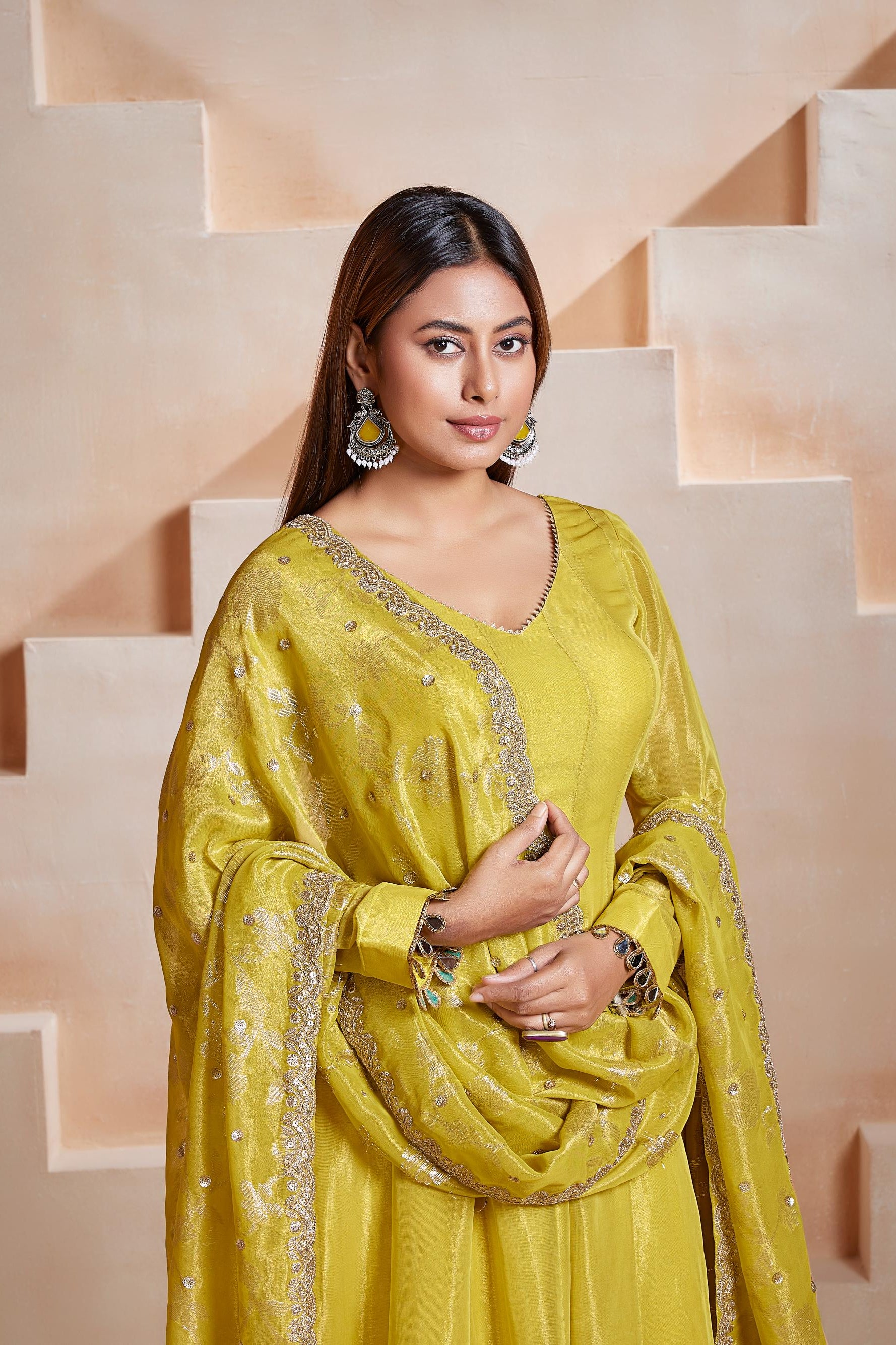 Mustard Yellow Anarkali Palazzo Set