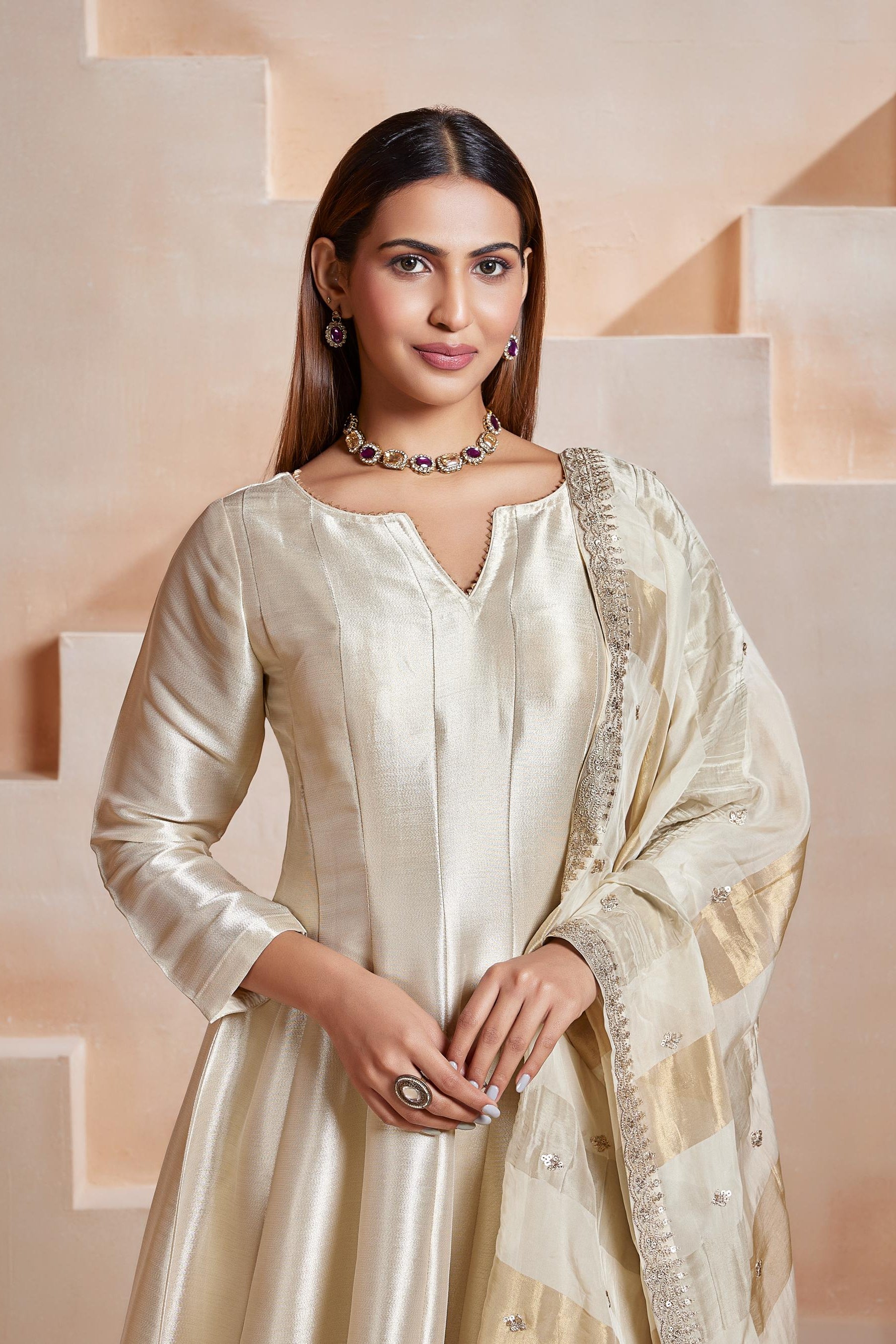 Ivory Gold Anarkali Palazzo Set