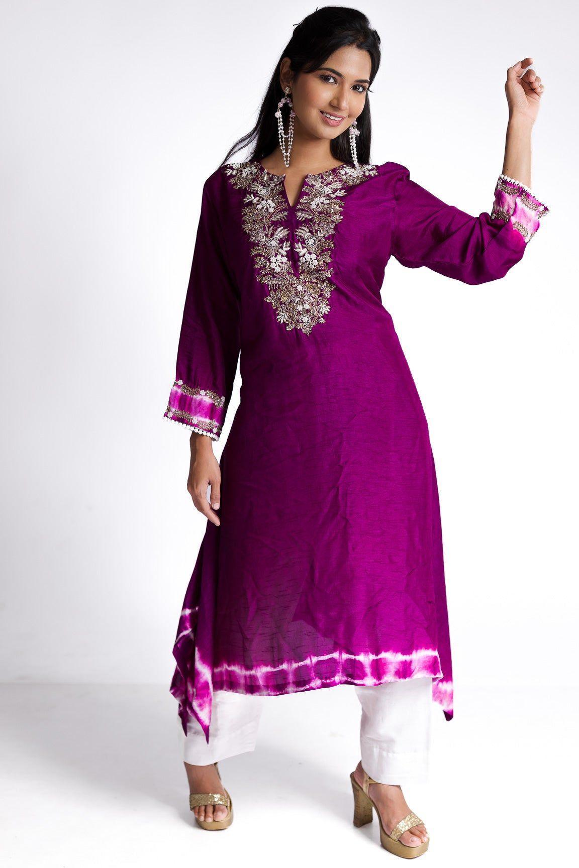Plum silk kurti set - Mokshaa