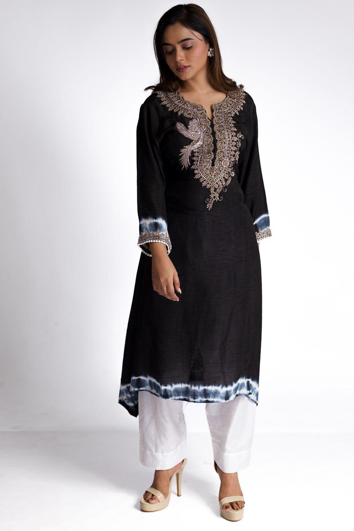 Black silk kurti set - Mokshaa