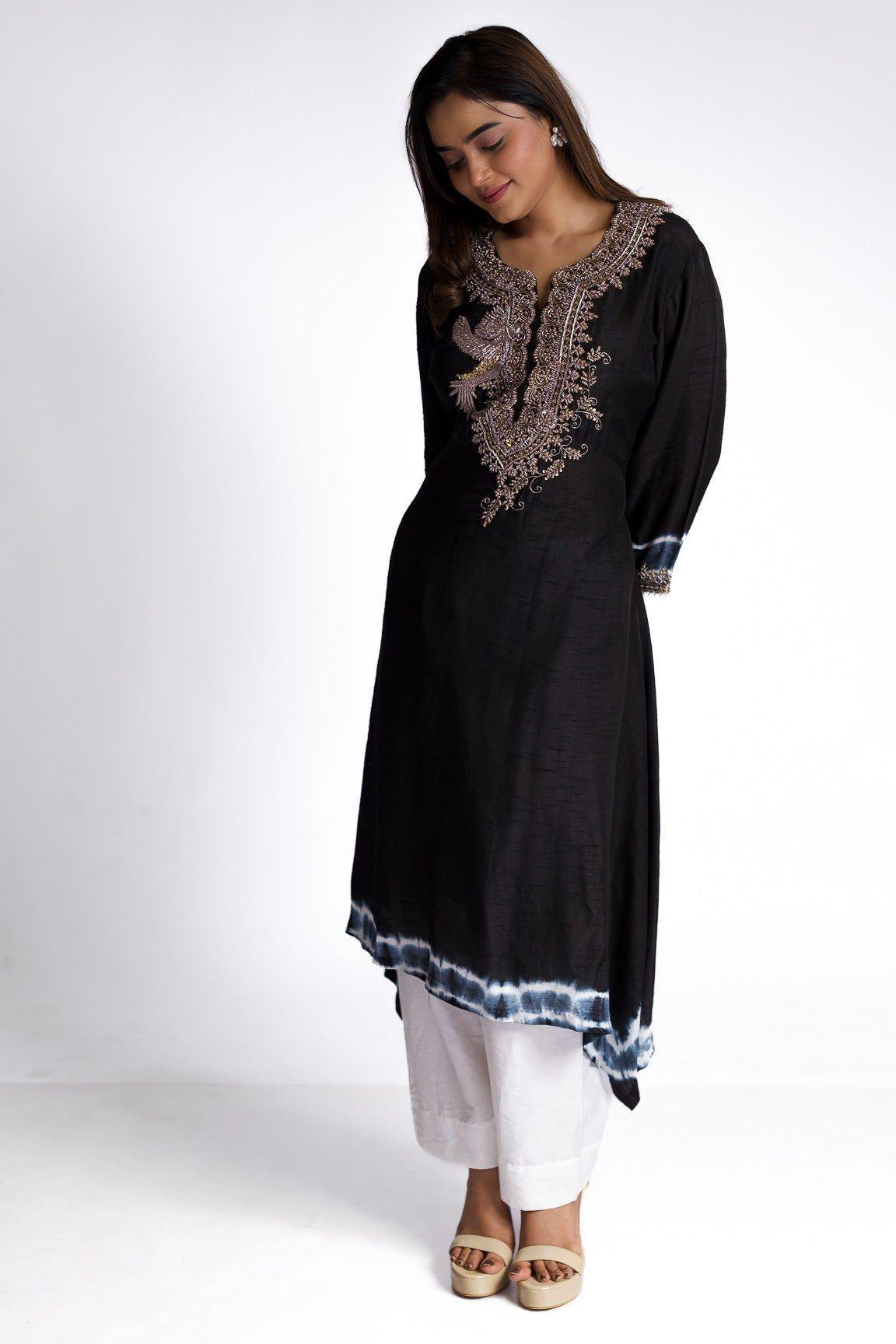Black silk kurti set - Mokshaa