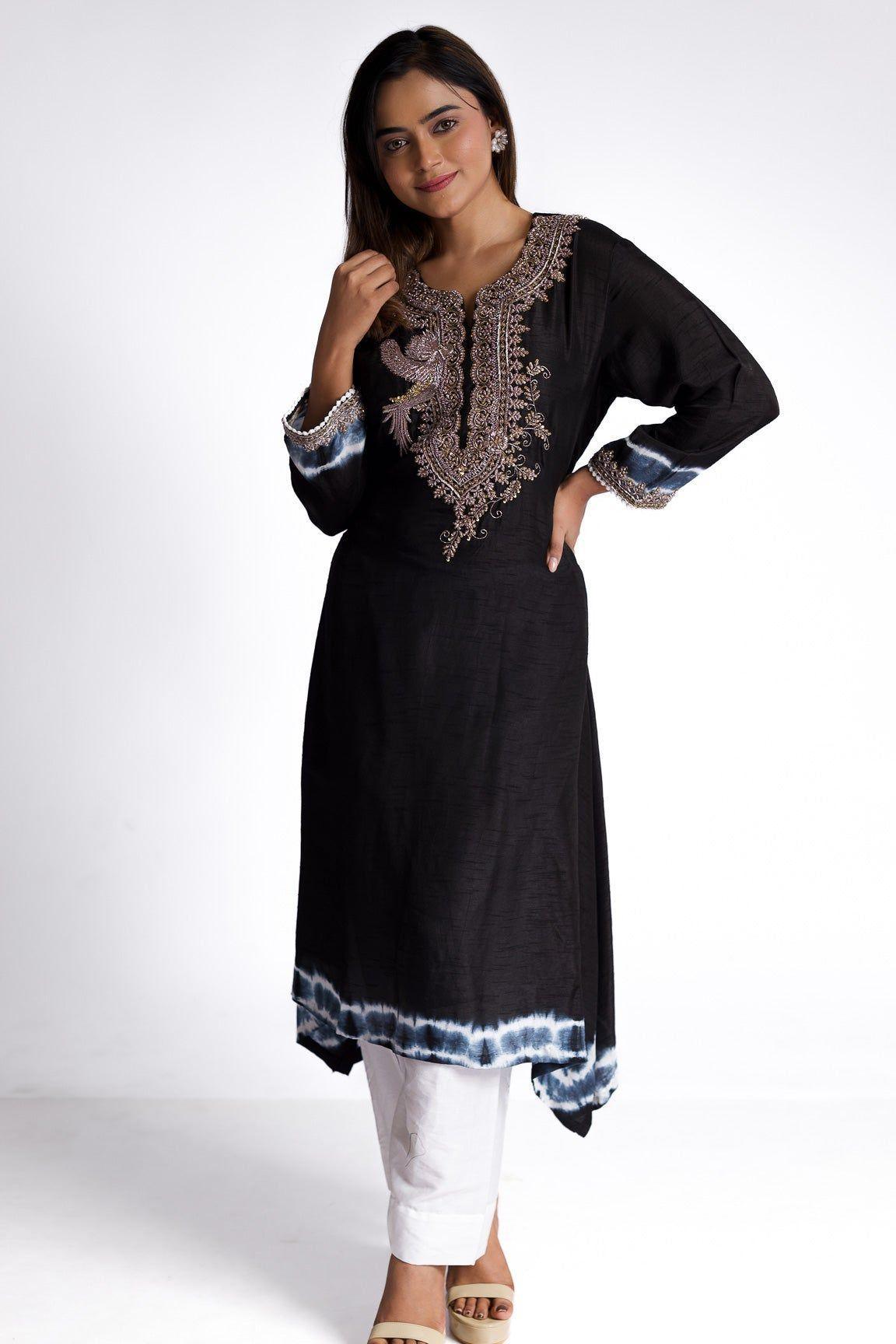 Black silk kurti set - Mokshaa