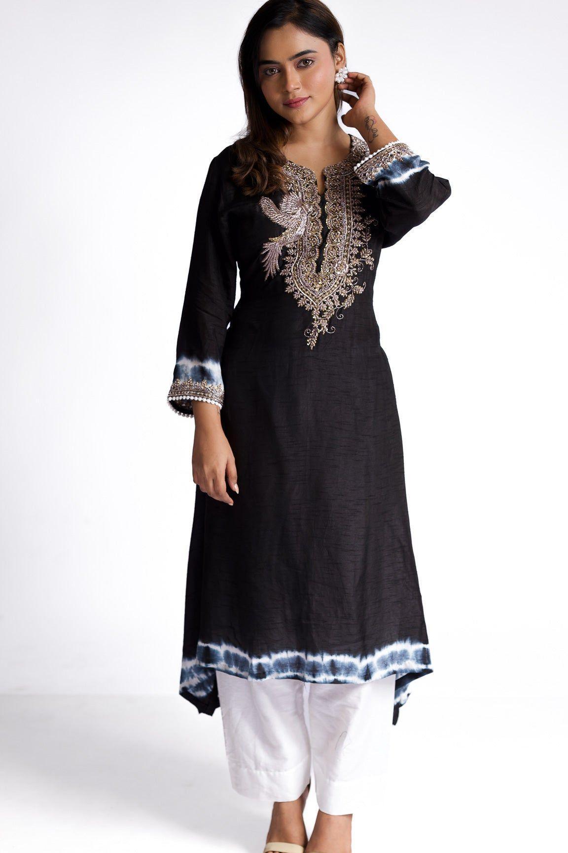 Black silk kurti set - Mokshaa