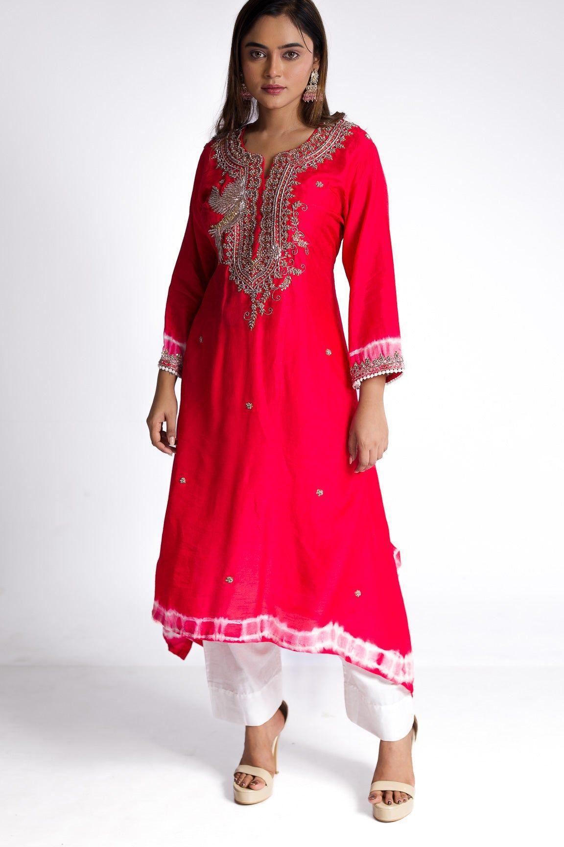 Pink silk kurti set - Mokshaa