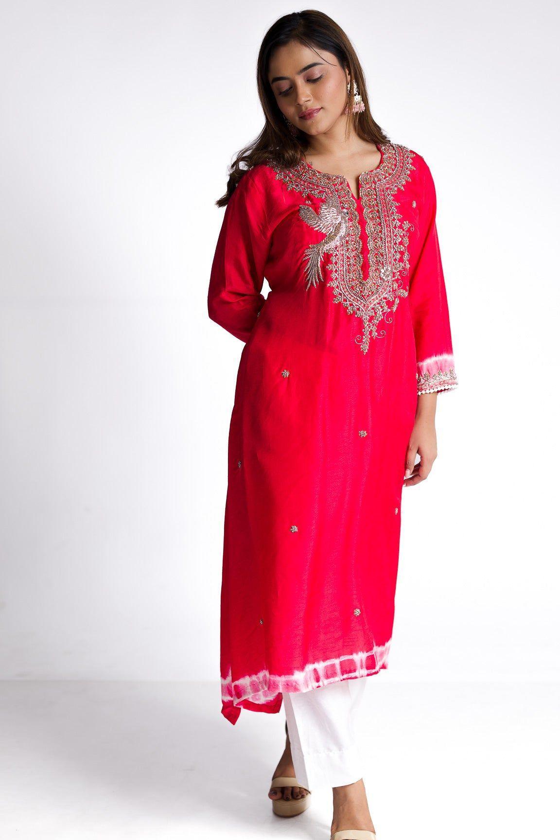 Pink silk kurti set - Mokshaa