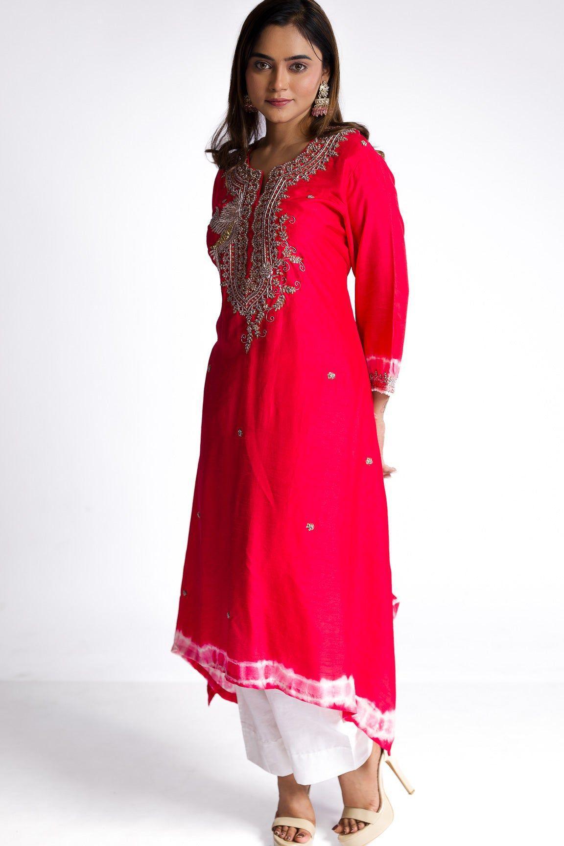Pink silk kurti set - Mokshaa